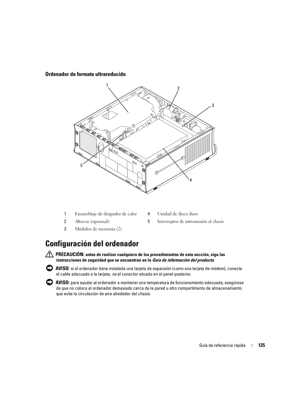 Dell GX620 manual Configuración del ordenador, 125 