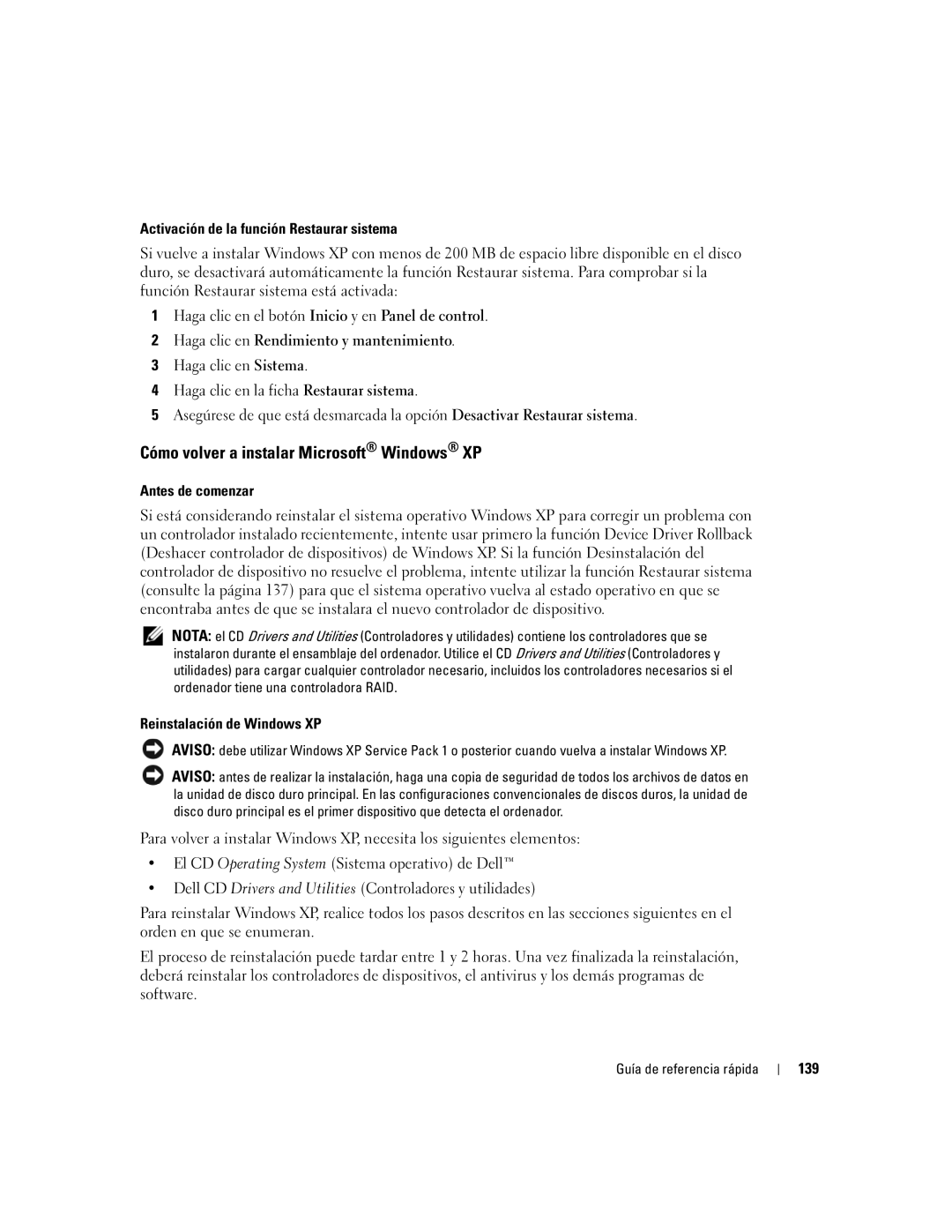 Dell GX620 manual Cómo volver a instalar Microsoft Windows XP 