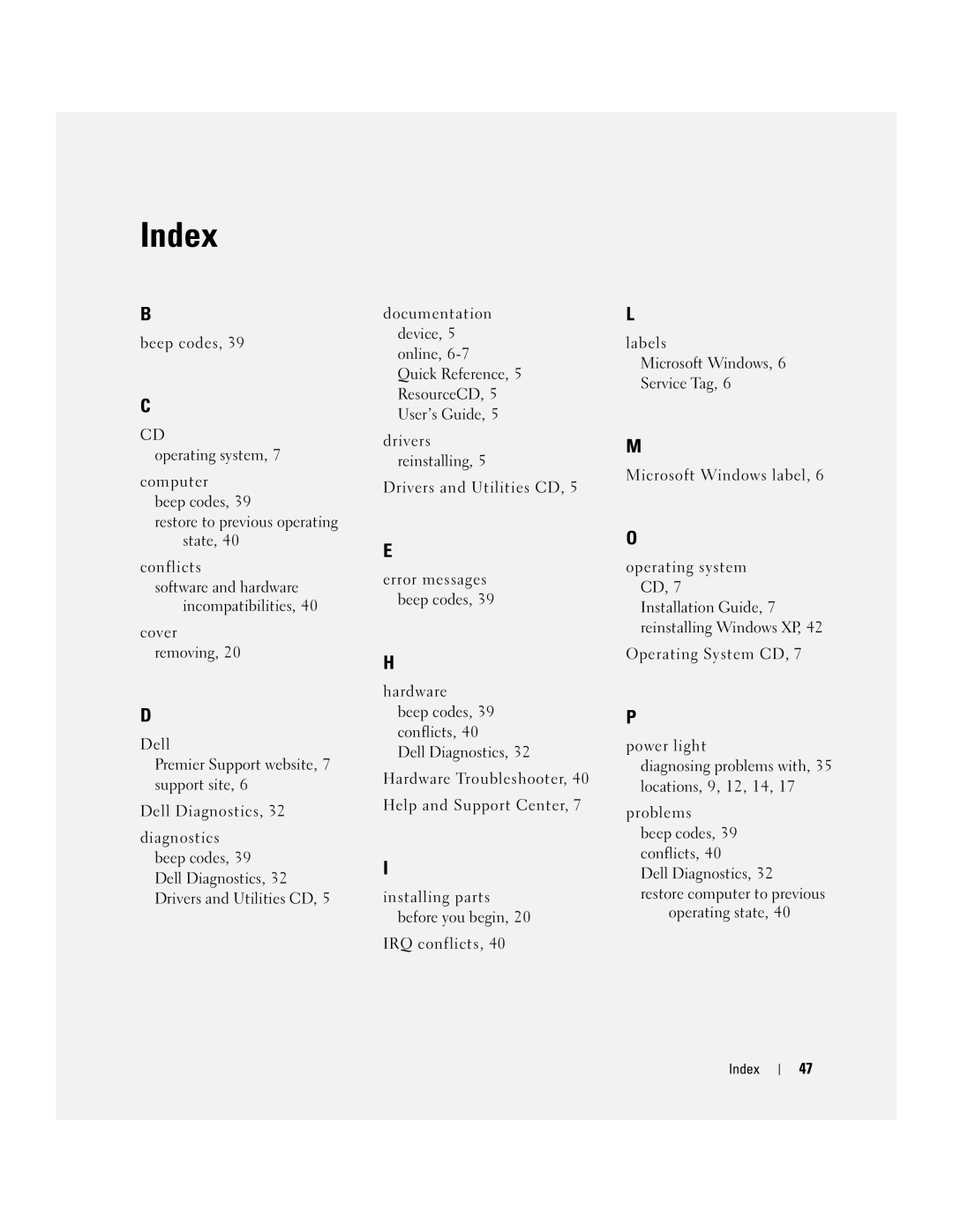 Dell GX620 manual Index 