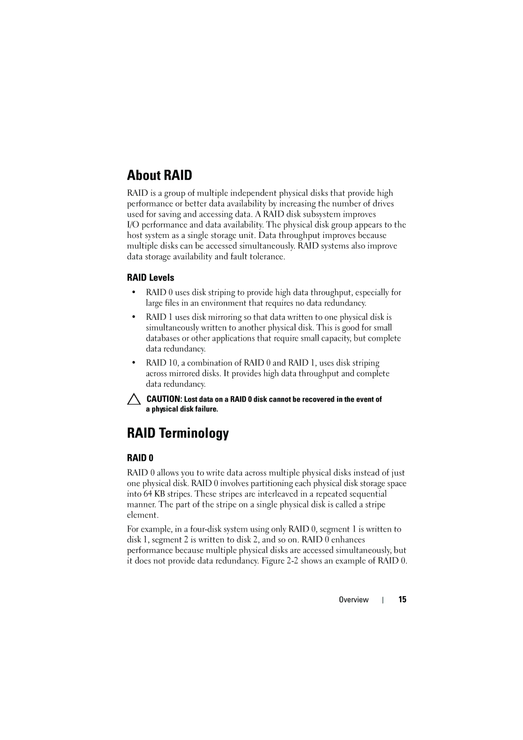 Dell H200 manual About RAID, RAID Terminology, RAID Levels 