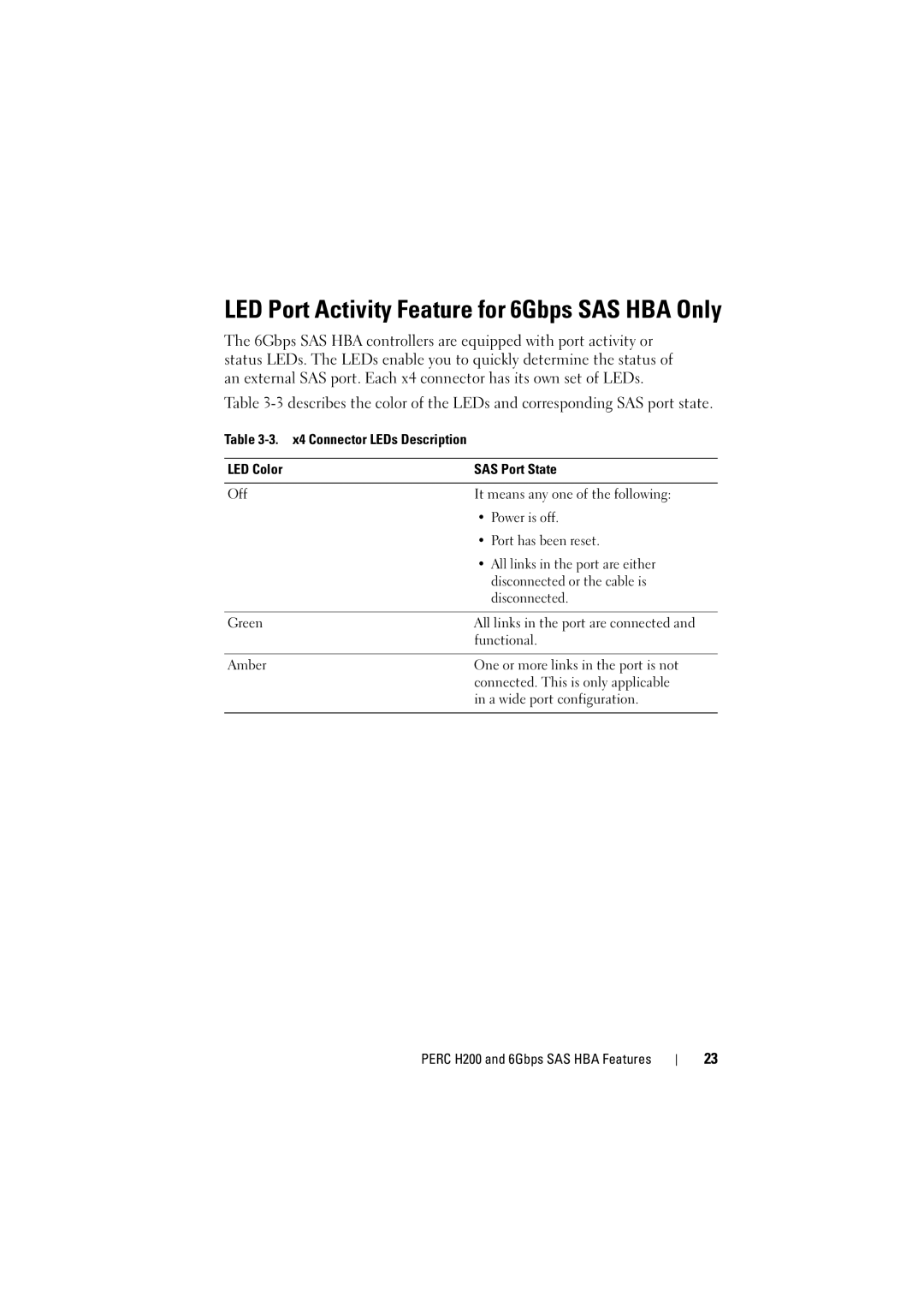 Dell H200 manual LED Port Activity Feature for 6Gbps SAS HBA Only 