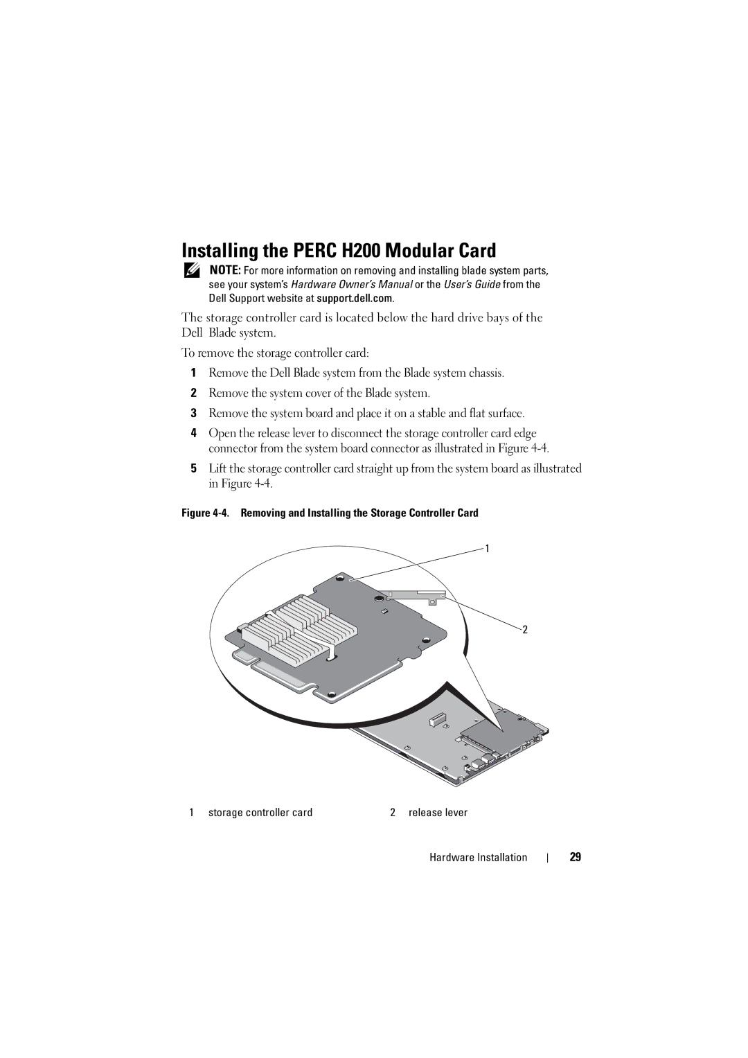 Dell manual Installing the Perc H200 Modular Card 