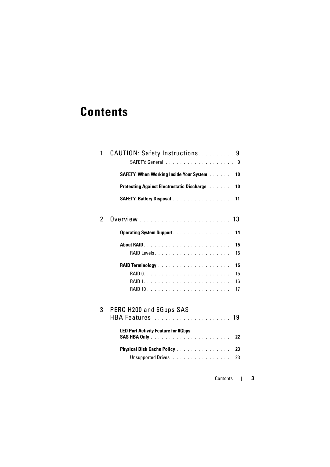 Dell H200 manual Contents 