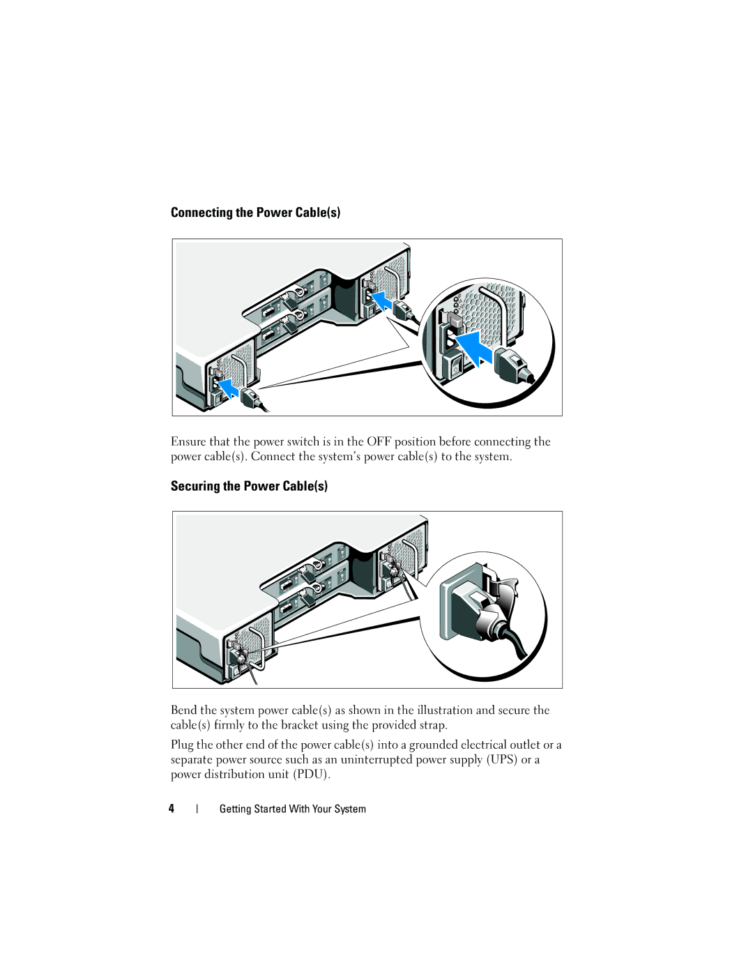 Dell H476M, E04J manual Connecting the Power Cables, Securing the Power Cables 