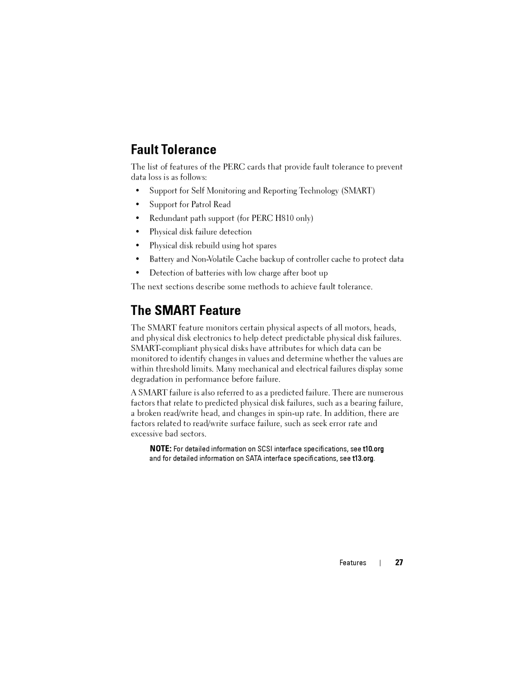 Dell H810, H710P, H310 manual Fault Tolerance, Smart Feature 