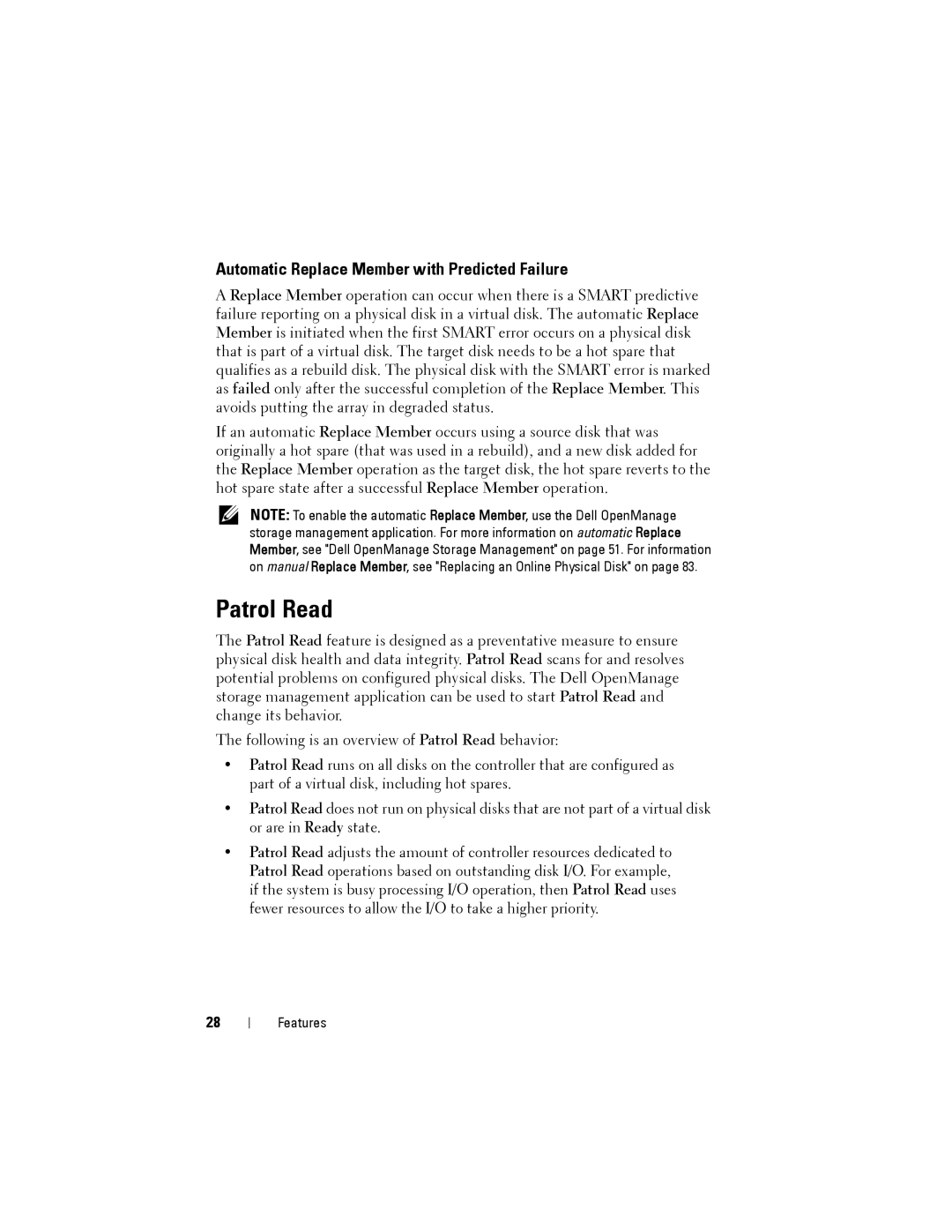 Dell H710P, H310, H810 manual Patrol Read, Automatic Replace Member with Predicted Failure 