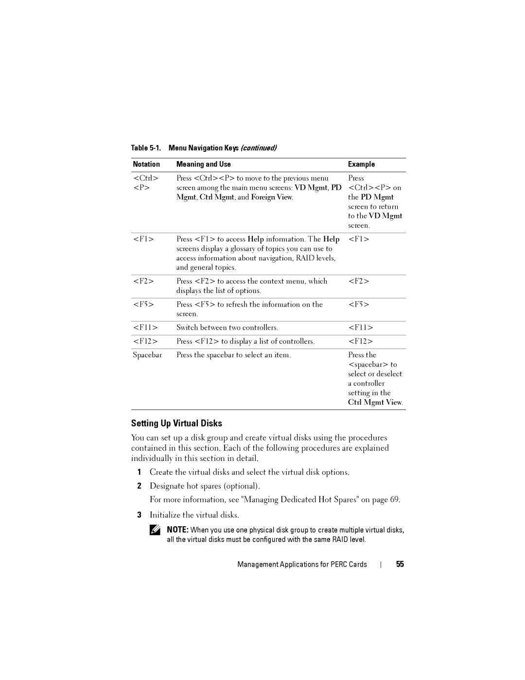 Dell H810, H710P, H310 manual Setting Up Virtual Disks, Mgmt, Ctrl Mgmt, and Foreign View PD Mgmt 