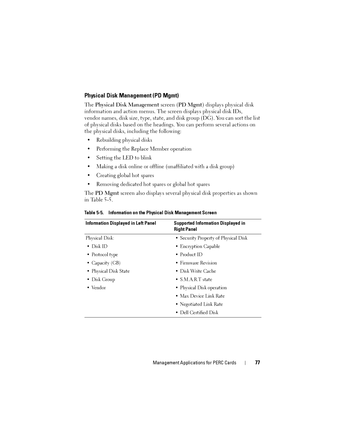 Dell H310, H710P, H810 manual Physical Disk Management PD Mgmt 