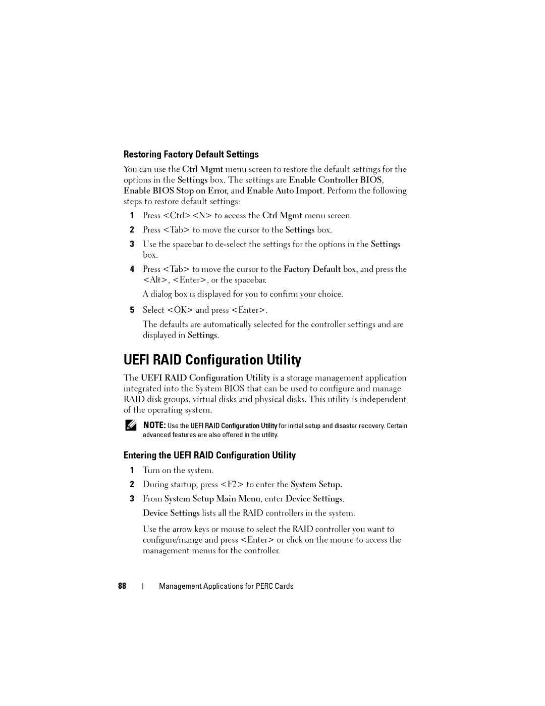 Dell H710P, H310, H810 manual Uefi RAID Configuration Utility, Restoring Factory Default Settings 