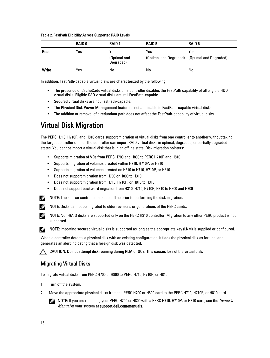 Dell H710P, H310, H810 manual Virtual Disk Migration, Migrating Virtual Disks, Read, Write 