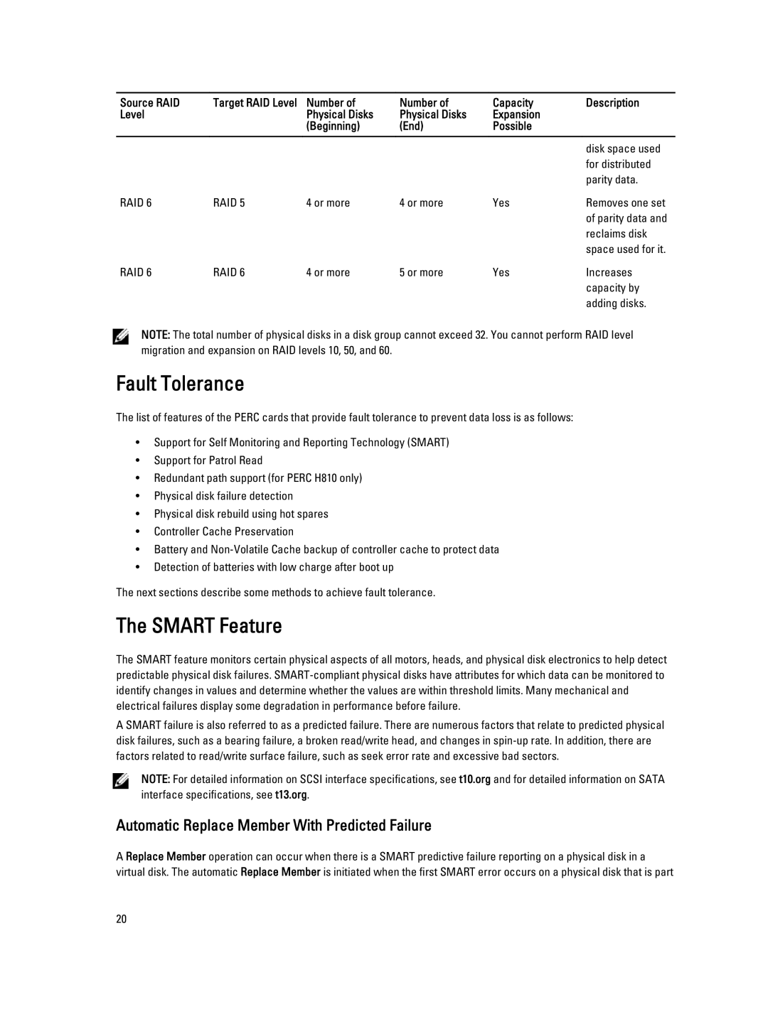 Dell H710P, H310, H810 manual Fault Tolerance, Smart Feature, Automatic Replace Member With Predicted Failure, Reclaims disk 