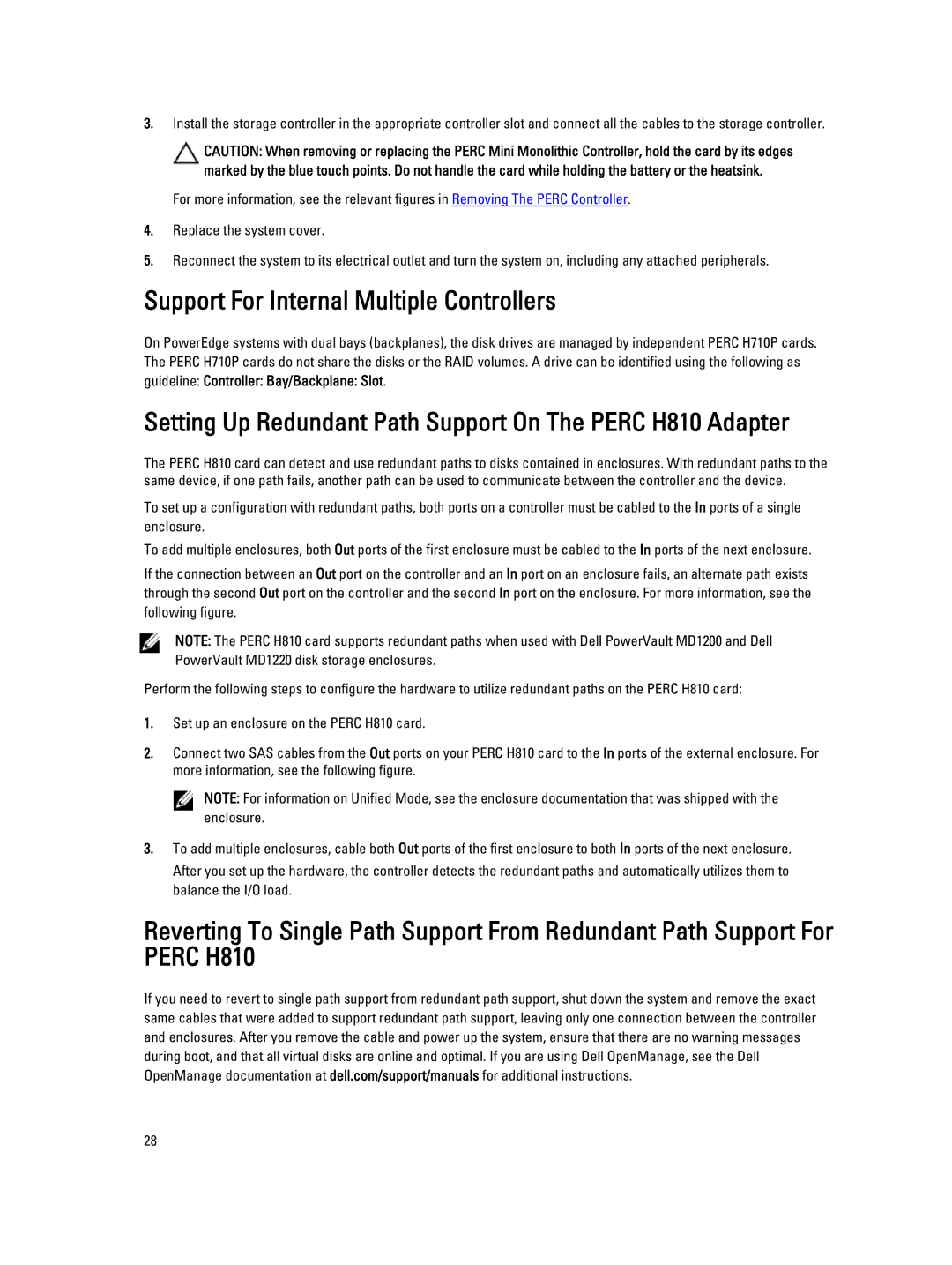 Dell H710P, H310 Support For Internal Multiple Controllers, Setting Up Redundant Path Support On The Perc H810 Adapter 