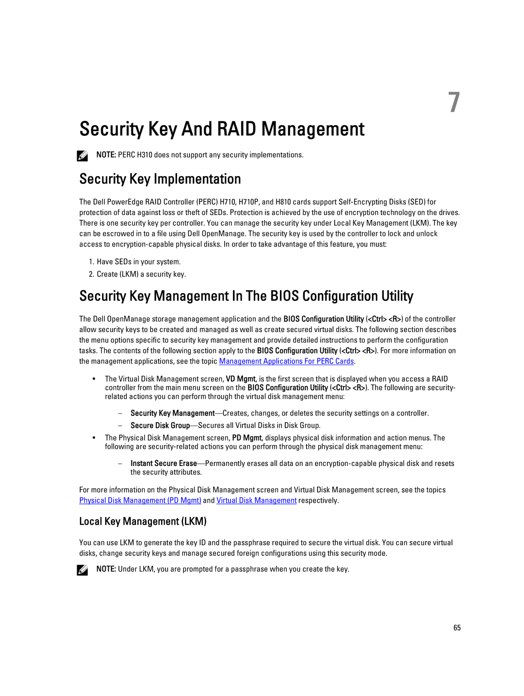 Dell H310, H710P, H810 manual Security Key And RAID Management, Security Key Implementation, Local Key Management LKM 