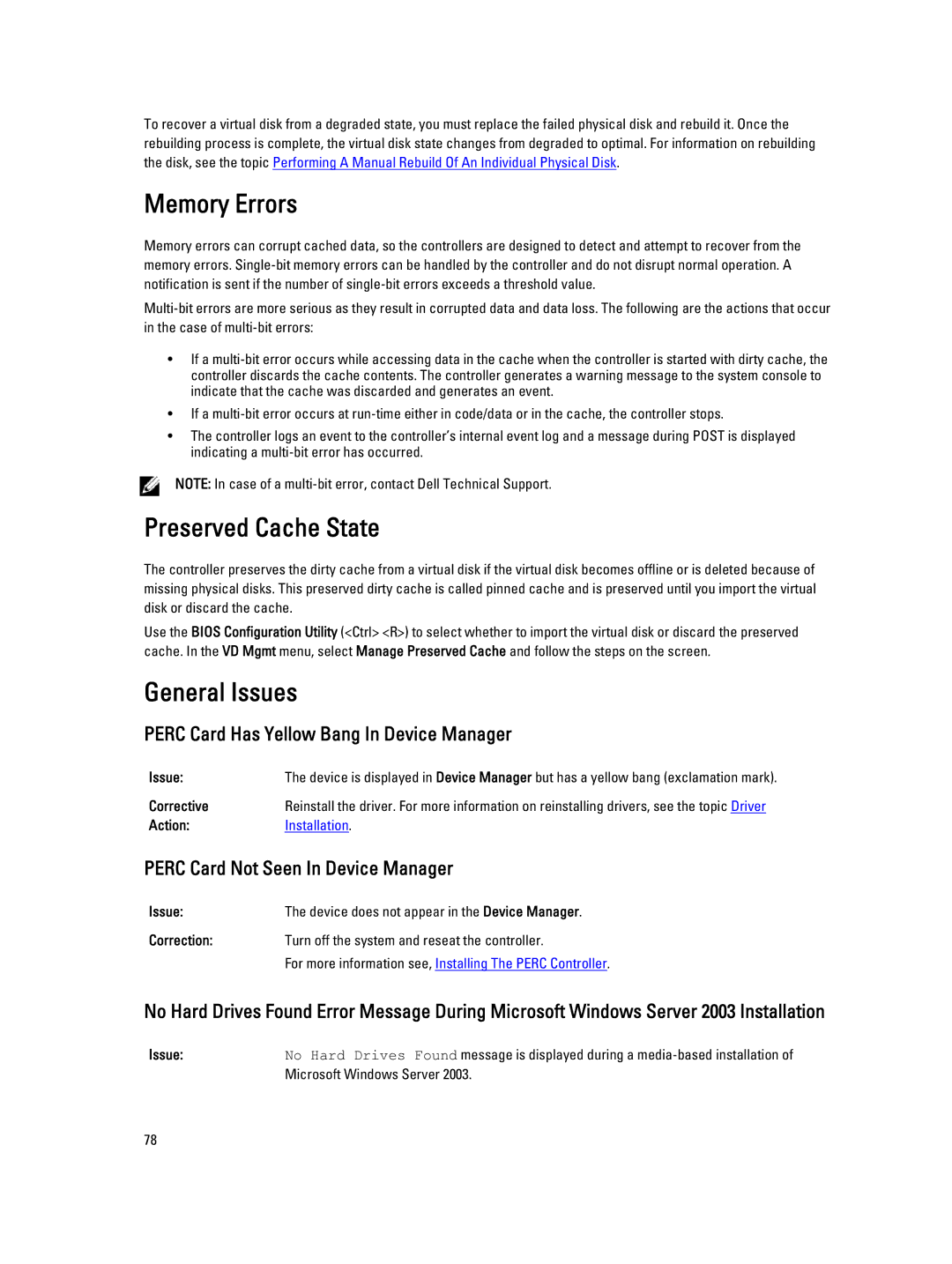 Dell H710P, H310, H810 Memory Errors, Preserved Cache State, General Issues, Perc Card Has Yellow Bang In Device Manager 