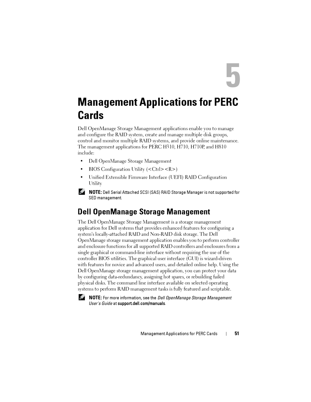 Dell H810, H710P, H310 manual Management Applications for PERC Cards, Dell OpenManage Storage Management 