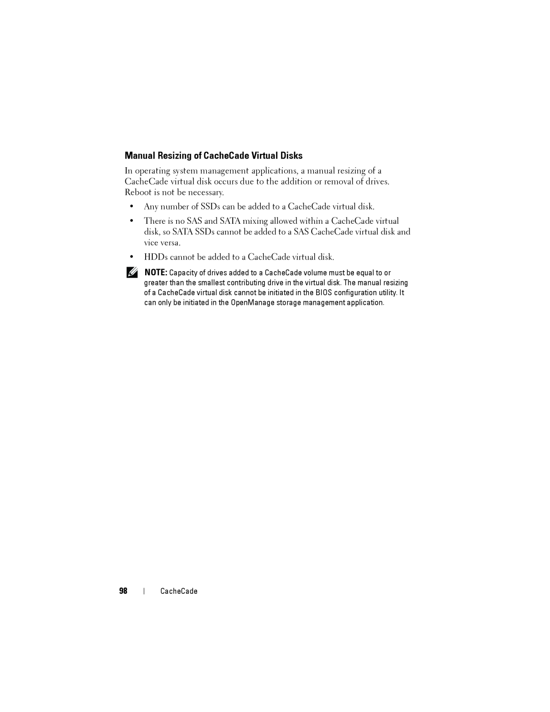Dell H710P, H310, H810 manual Manual Resizing of CacheCade Virtual Disks 