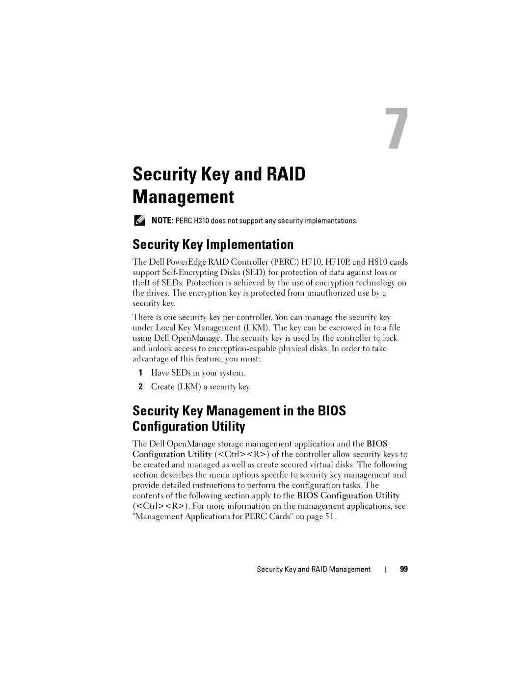 Dell H810, H710P, H310 manual Security Key and RAID Management, Security Key Implementation 
