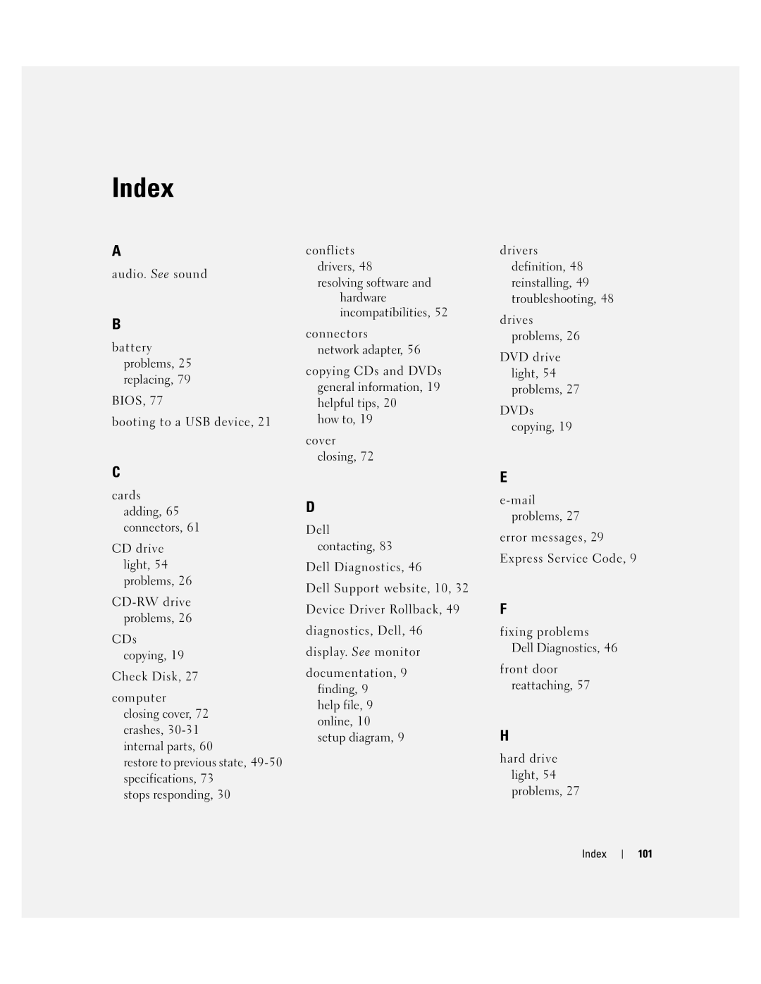 Dell H7228 manual Index 101 