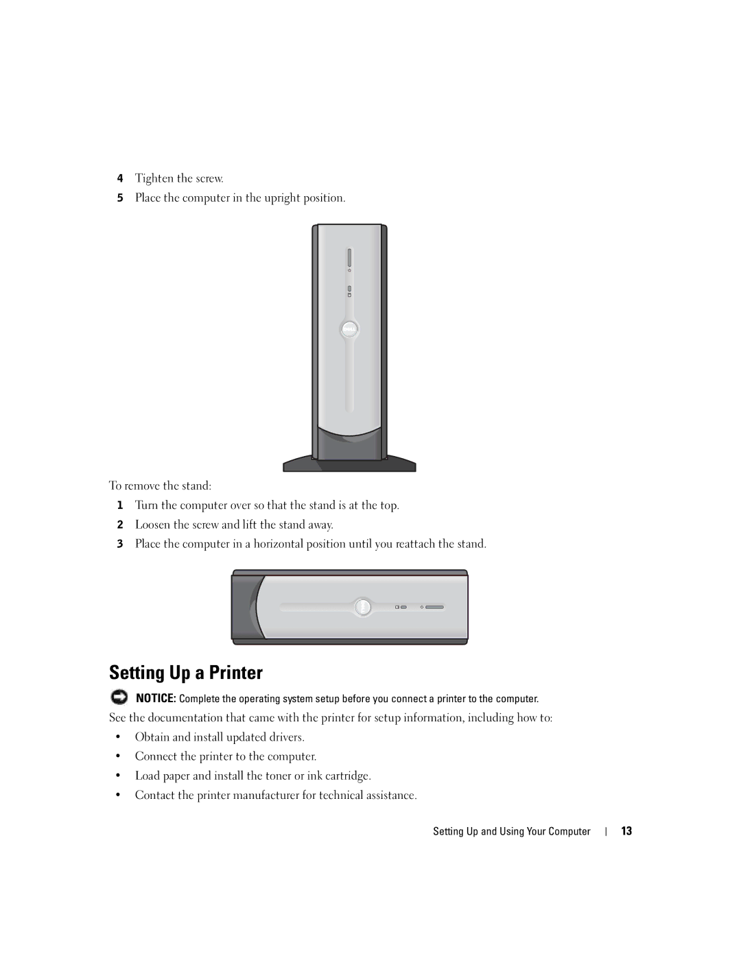 Dell H7228 manual Setting Up a Printer 