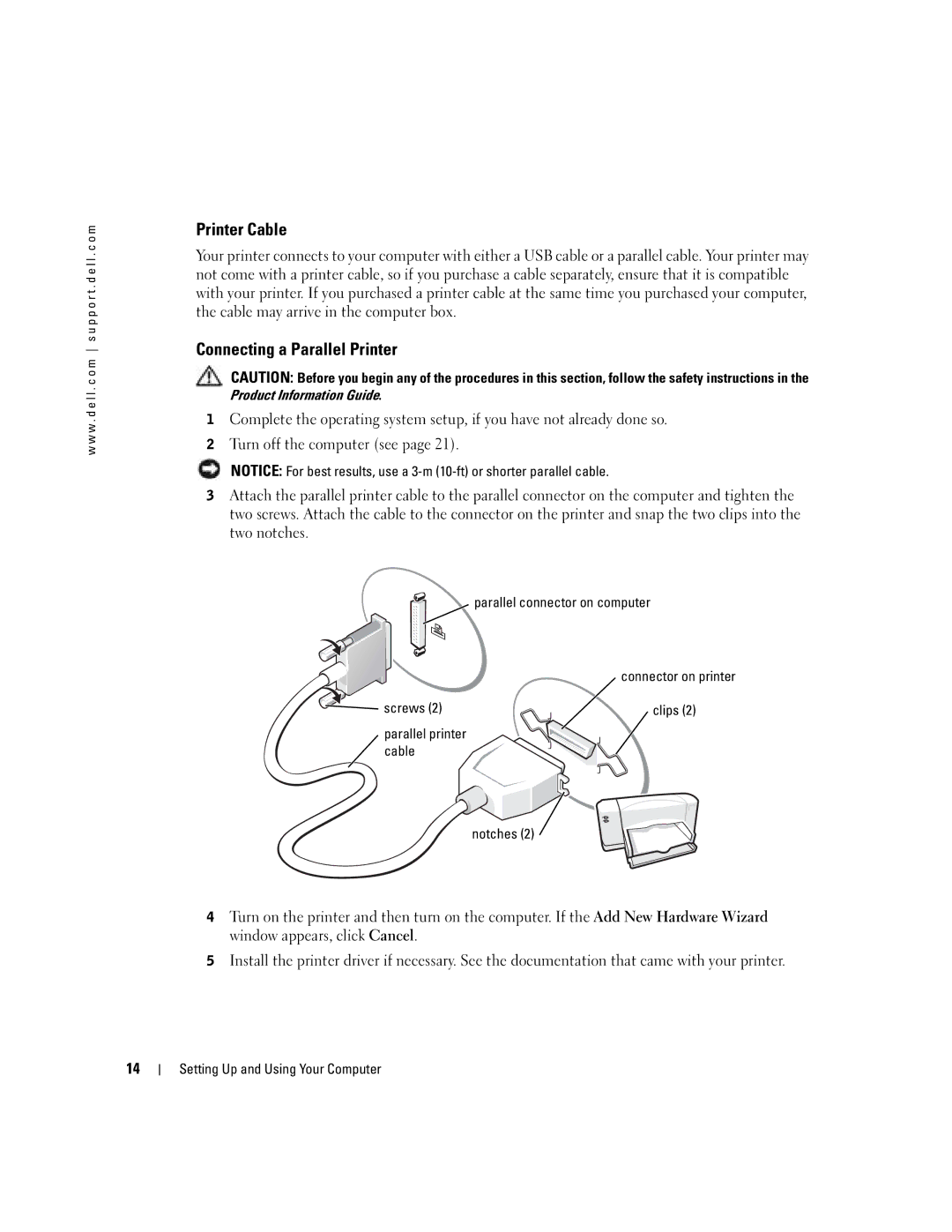 Dell H7228 manual Printer Cable, Connecting a Parallel Printer, Parallel connector on computer 