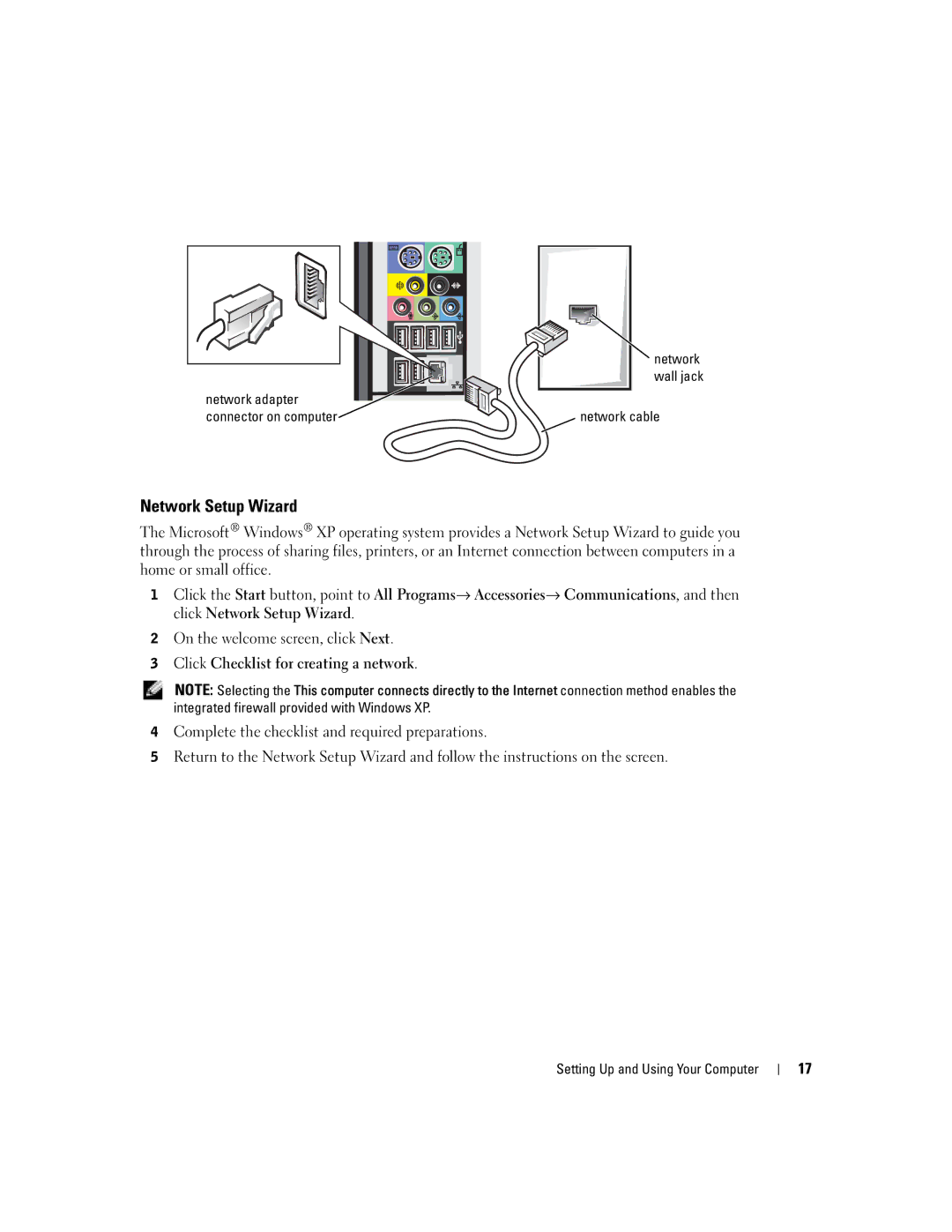 Dell H7228 manual Network Setup Wizard, Network cable 