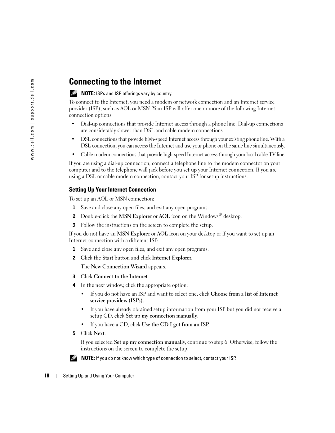 Dell H7228 manual Connecting to the Internet, Setting Up Your Internet Connection 