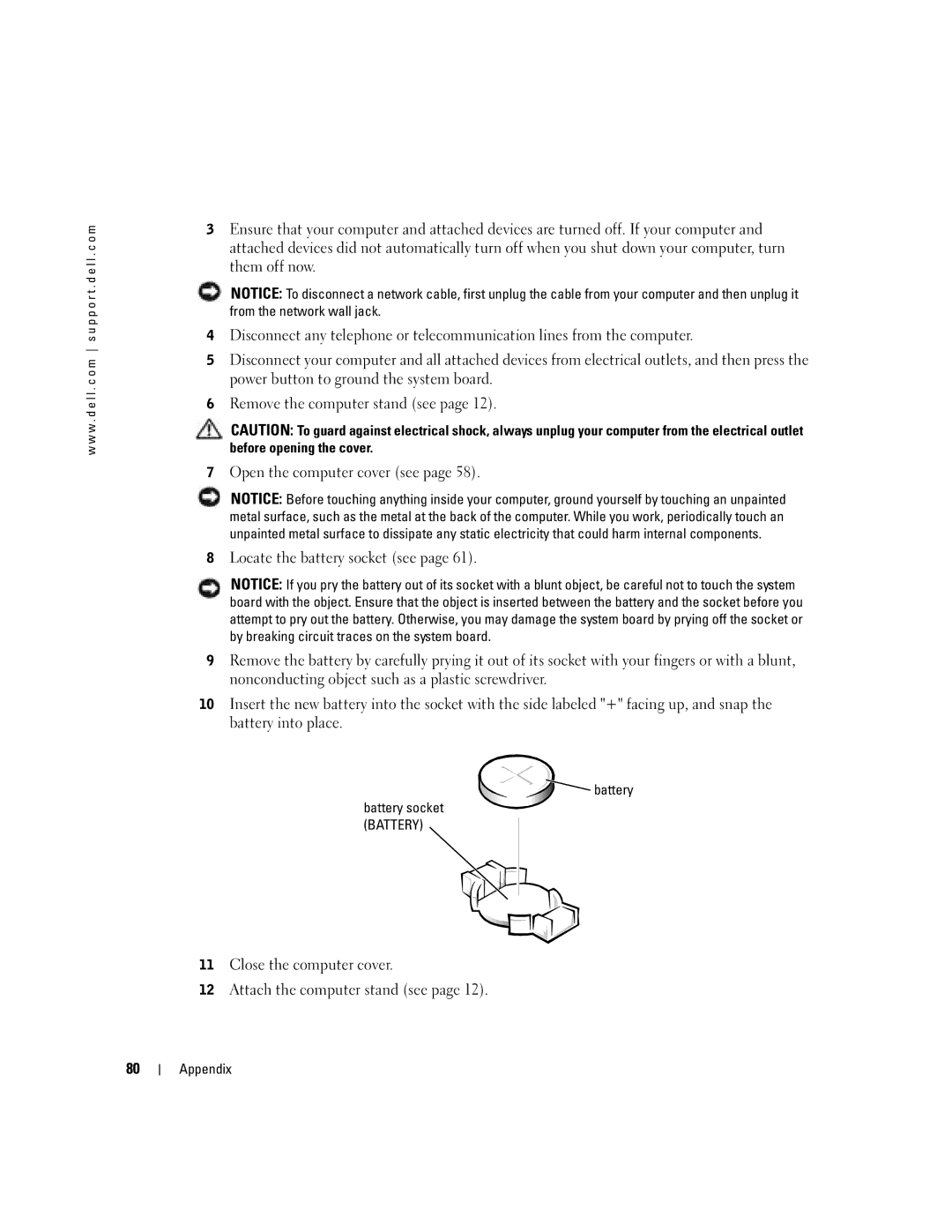 Dell H7228 manual Battery 