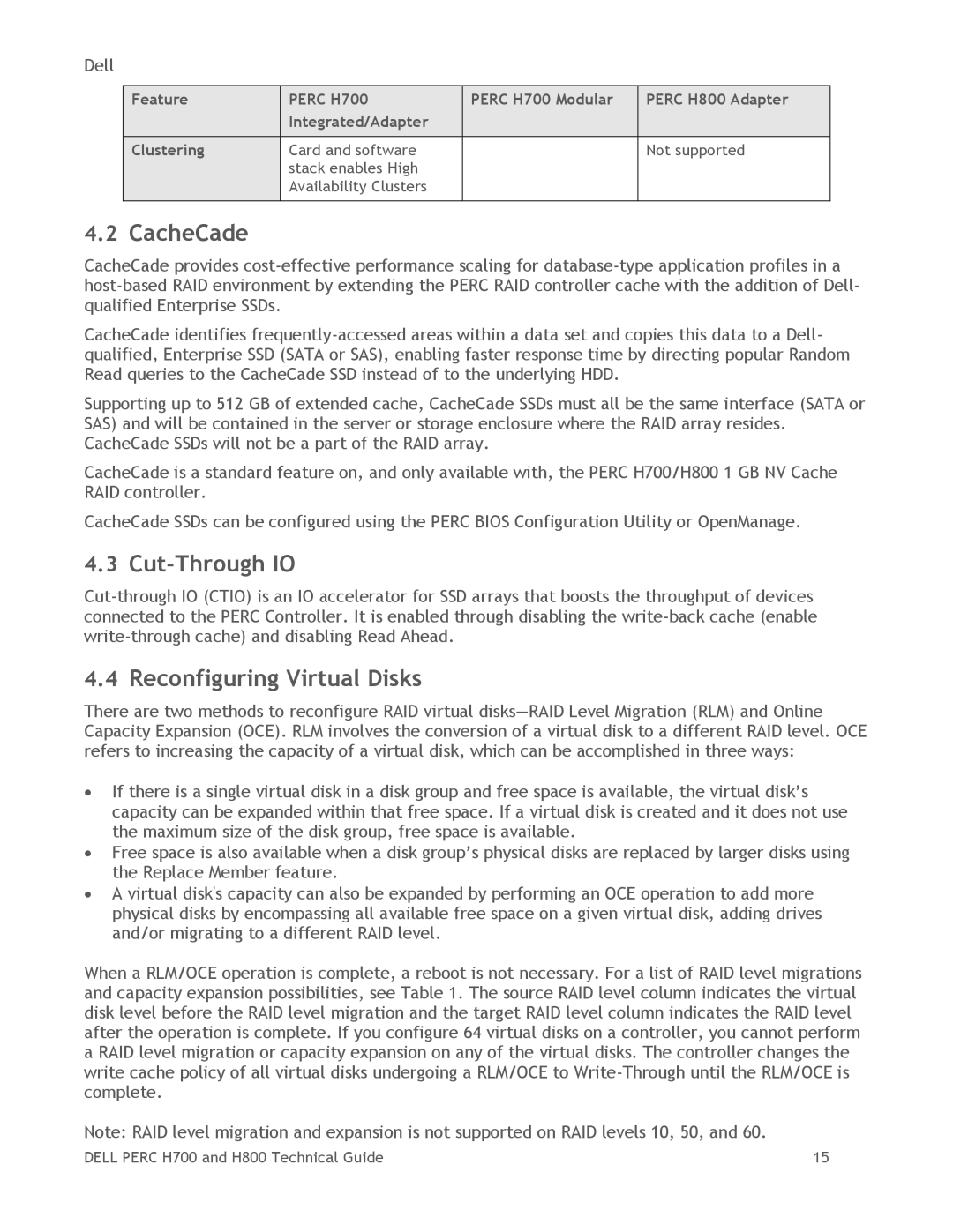 Dell H700, H800 manual CacheCade, Cut-Through IO, Reconfiguring Virtual Disks 