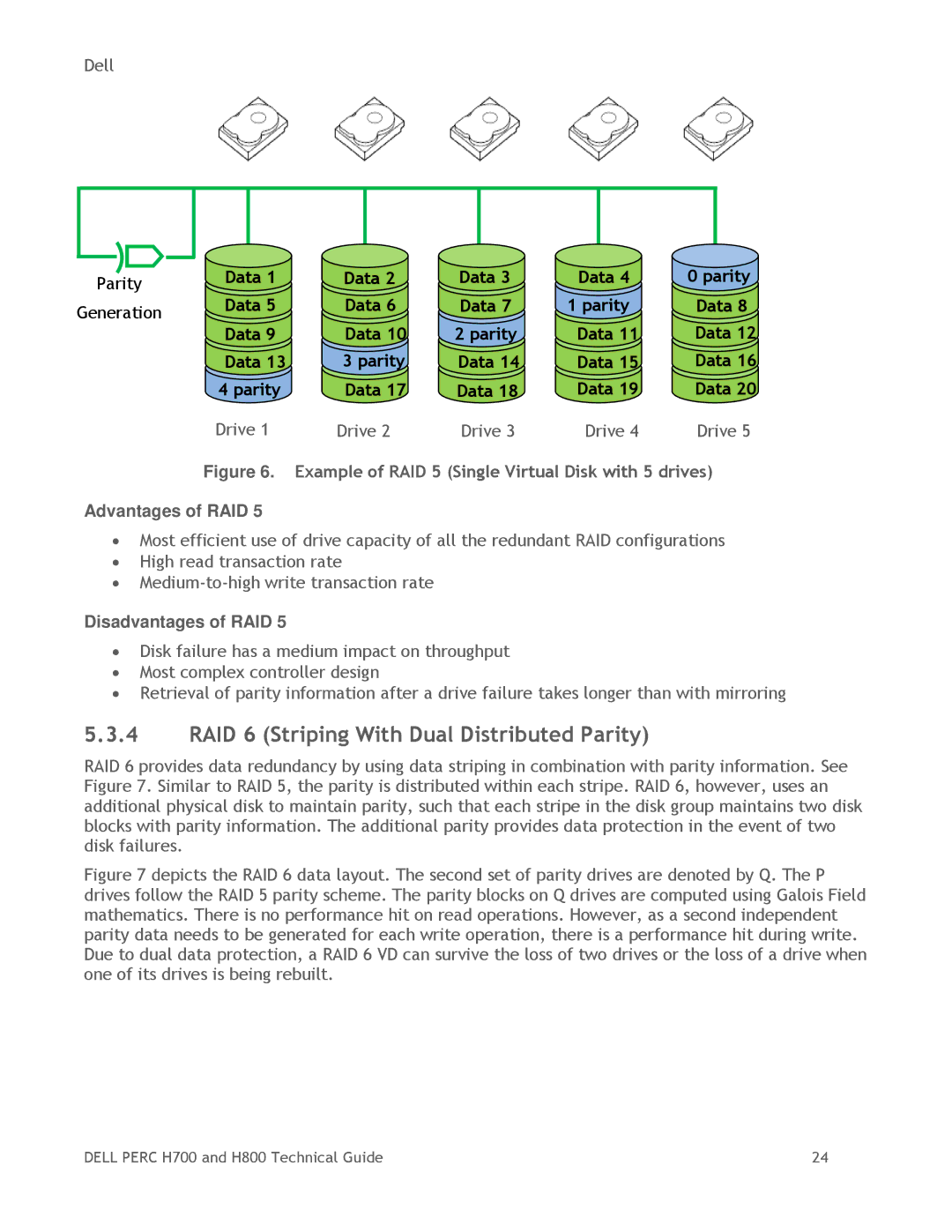 Dell H800, H700 manual RAID 6 Striping With Dual Distributed Parity, Drive 