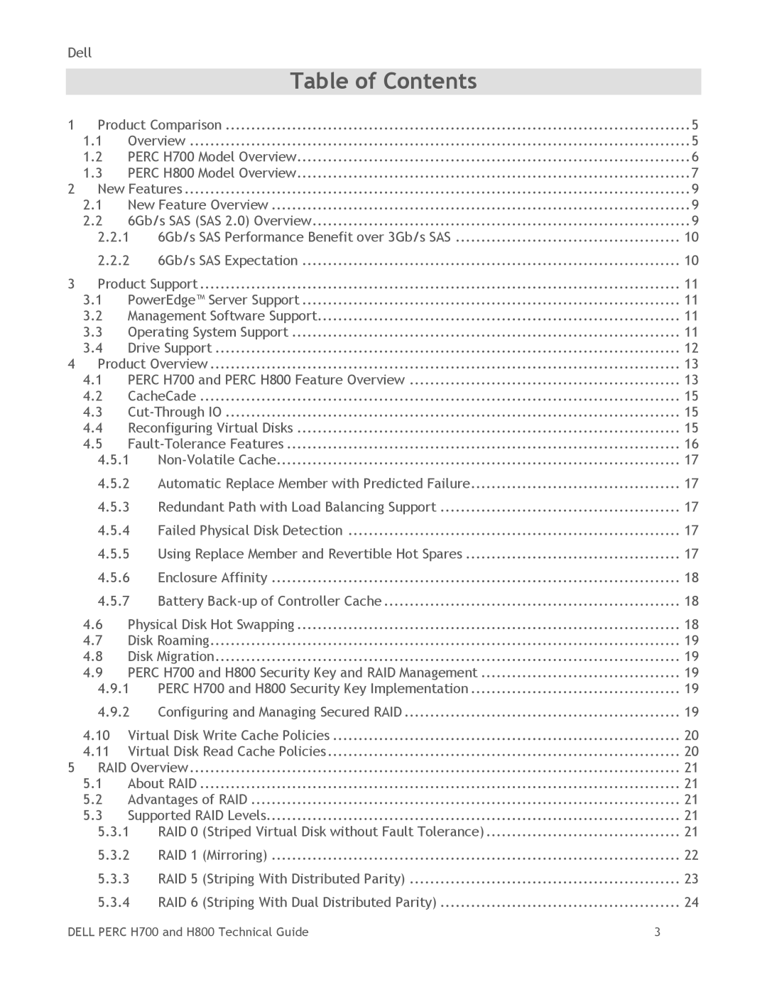 Dell H700, H800 manual Table of Contents 