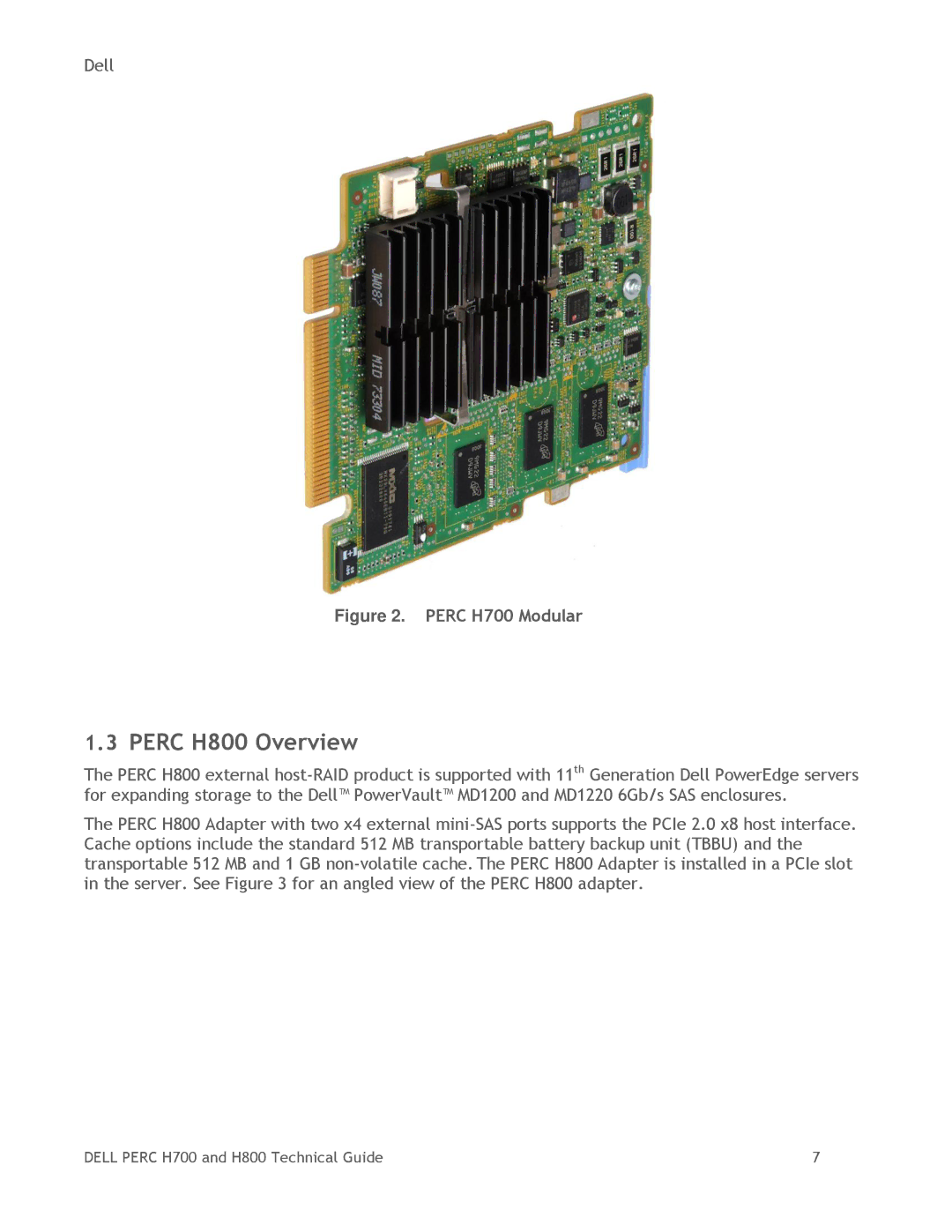 Dell manual Perc H800 Overview, Perc H700 Modular 