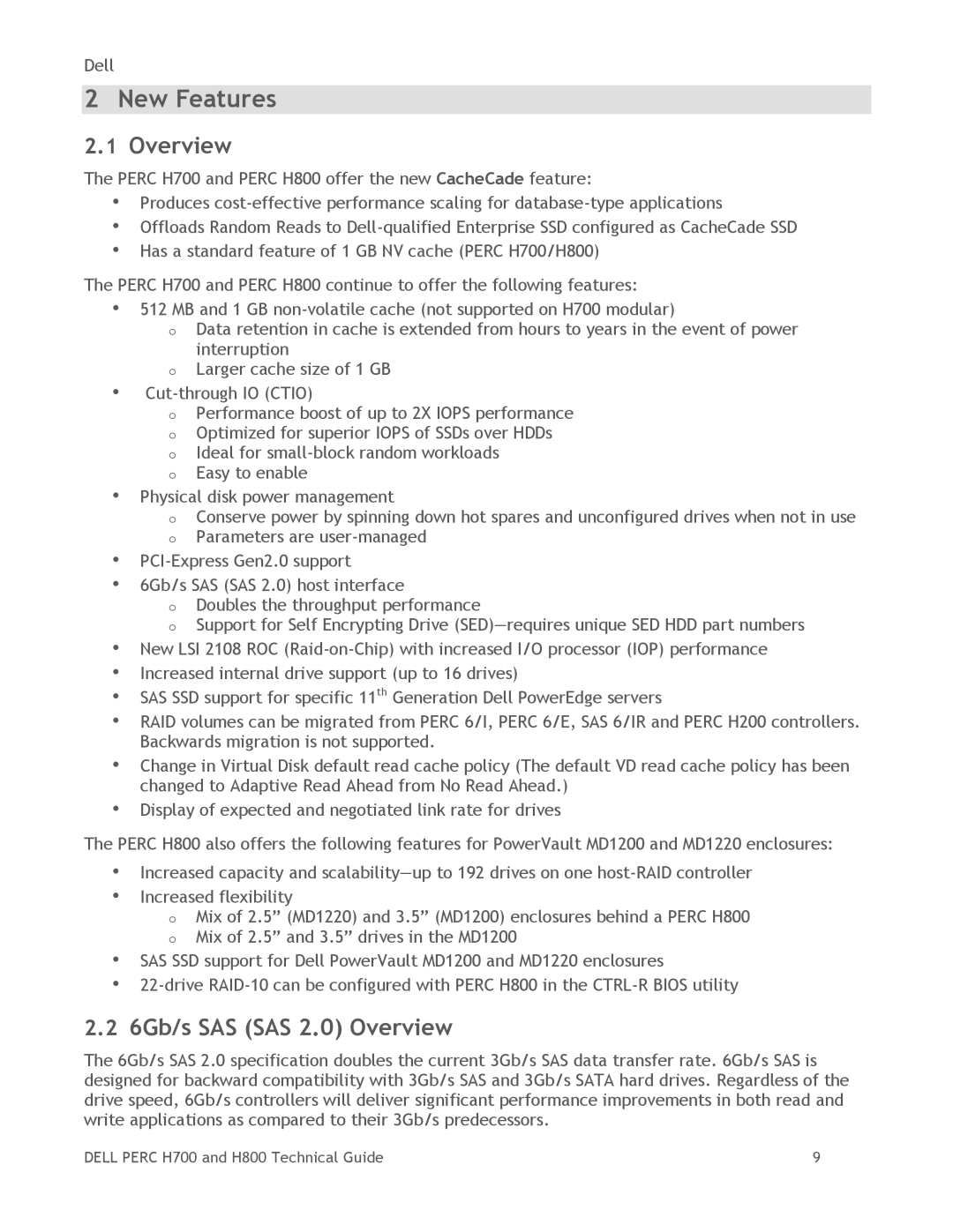 Dell H700, H800 manual New Features, 6Gb/s SAS SAS 2.0 Overview 