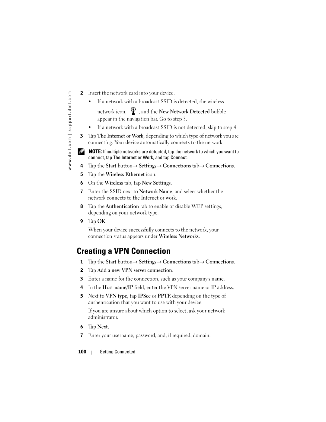 Dell HC02U-C, HC02U-W, HD03U, HC02U-B owner manual Creating a VPN Connection, Getting Connected 