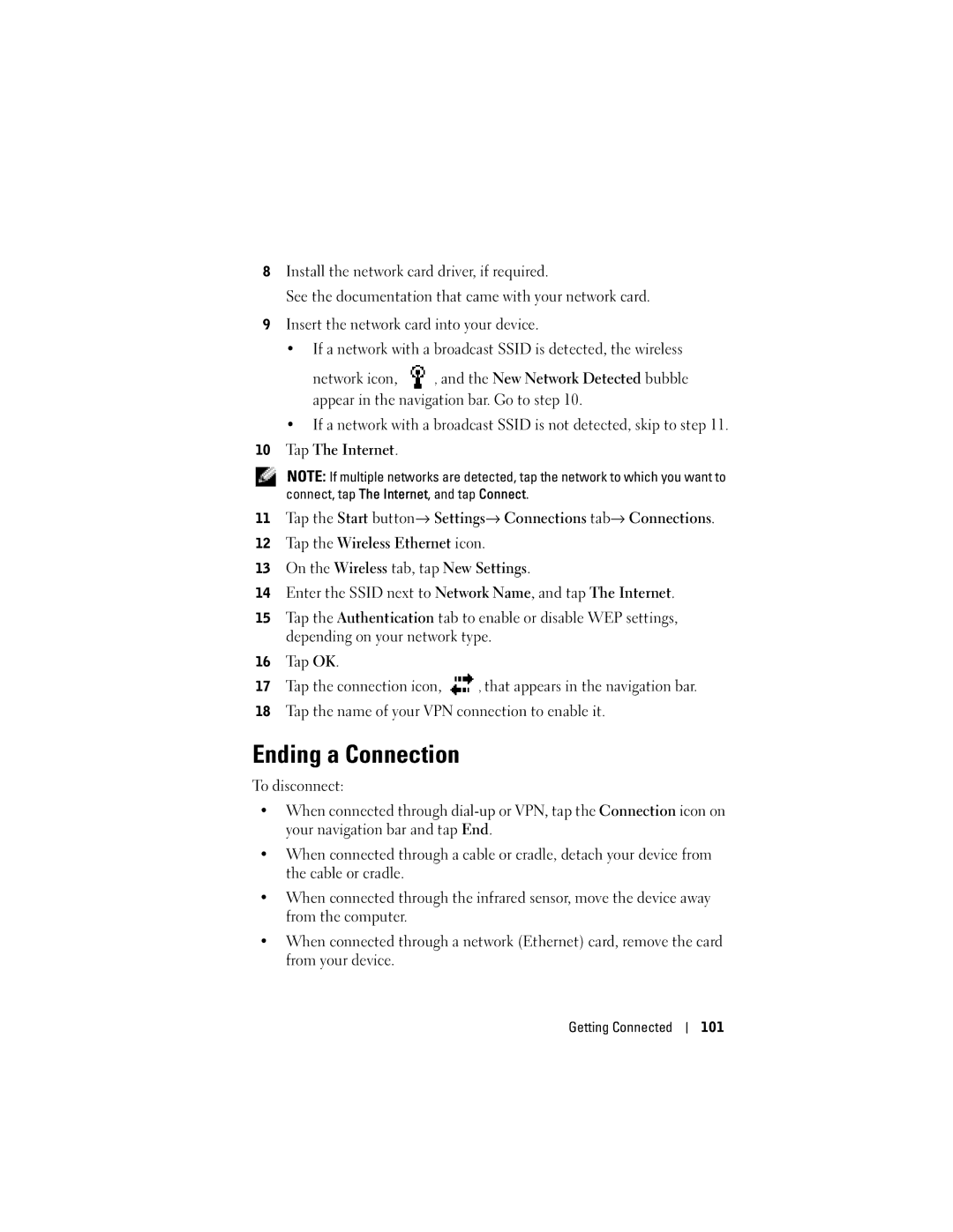 Dell HC02U-W, HC02U-C, HD03U, HC02U-B owner manual Ending a Connection, Getting Connected 101 