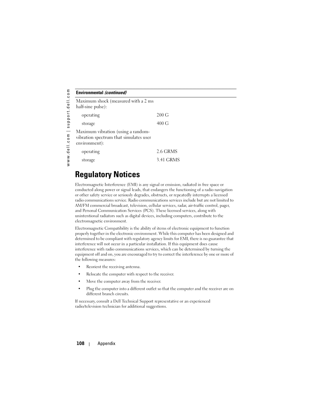 Dell HD03U, HC02U-C, HC02U-W, HC02U-B owner manual Regulatory Notices, Environment Operating Grms Storage, Appendix 