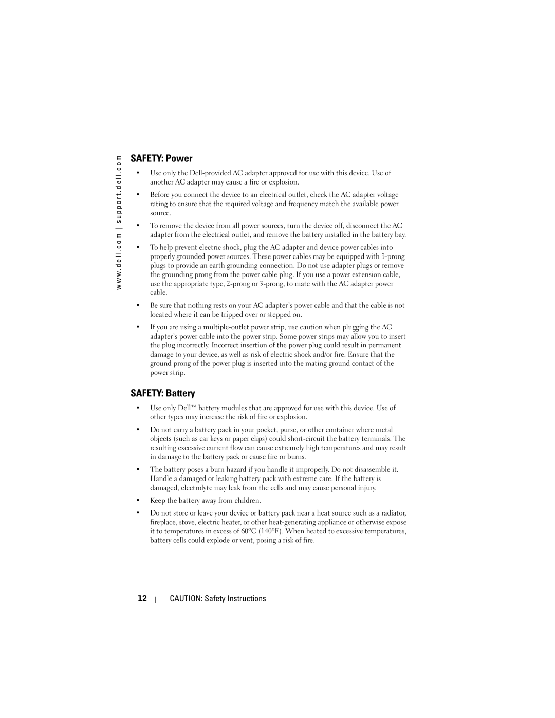 Dell HC02U-C, HC02U-W, HD03U, HC02U-B owner manual Safety Power, Safety Battery 