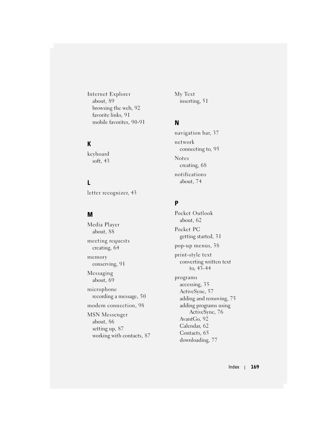 Dell HC02U-B, HC02U-C, HC02U-W, HD03U owner manual Index 169 