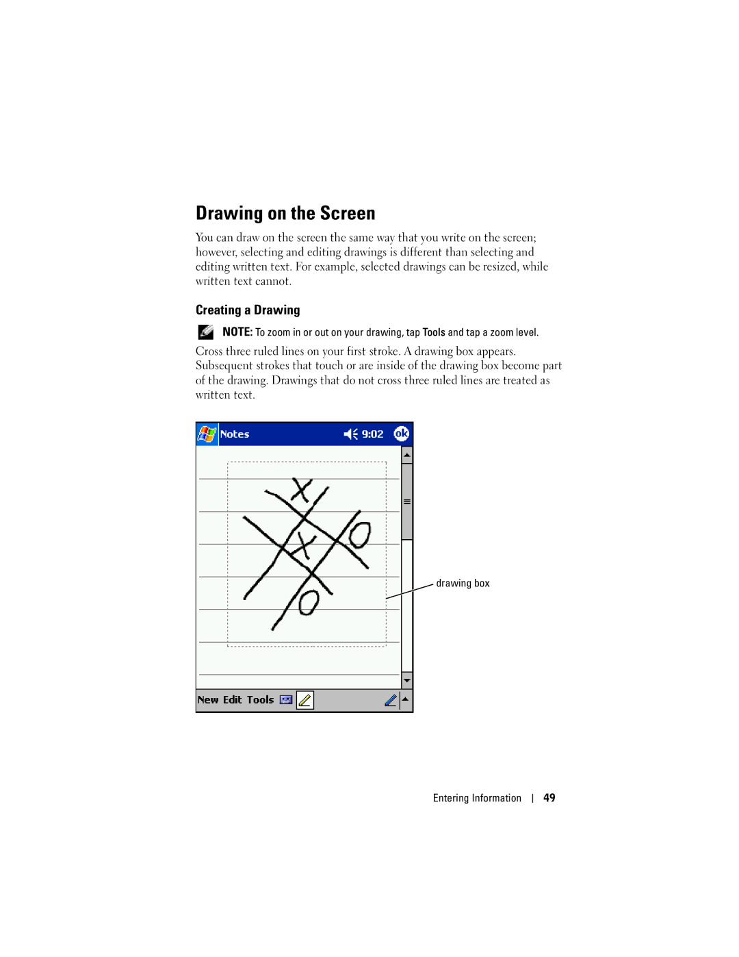 Dell HC02U-B, HC02U-C, HC02U-W, HD03U owner manual Drawing on the Screen, Creating a Drawing, Drawing box Entering Information 