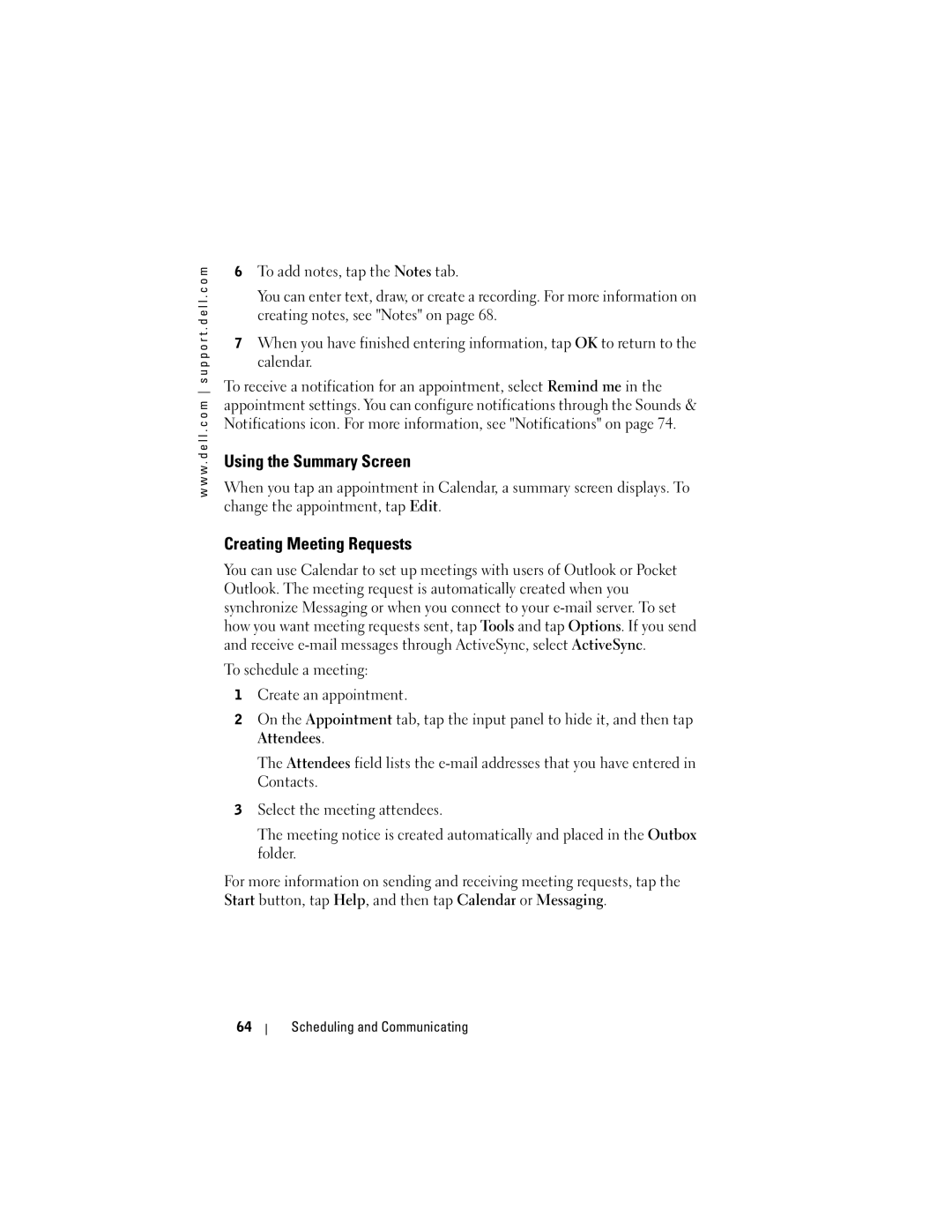 Dell HC02U-B, HC02U-C, HC02U-W, HD03U owner manual Using the Summary Screen, Creating Meeting Requests, Attendees 