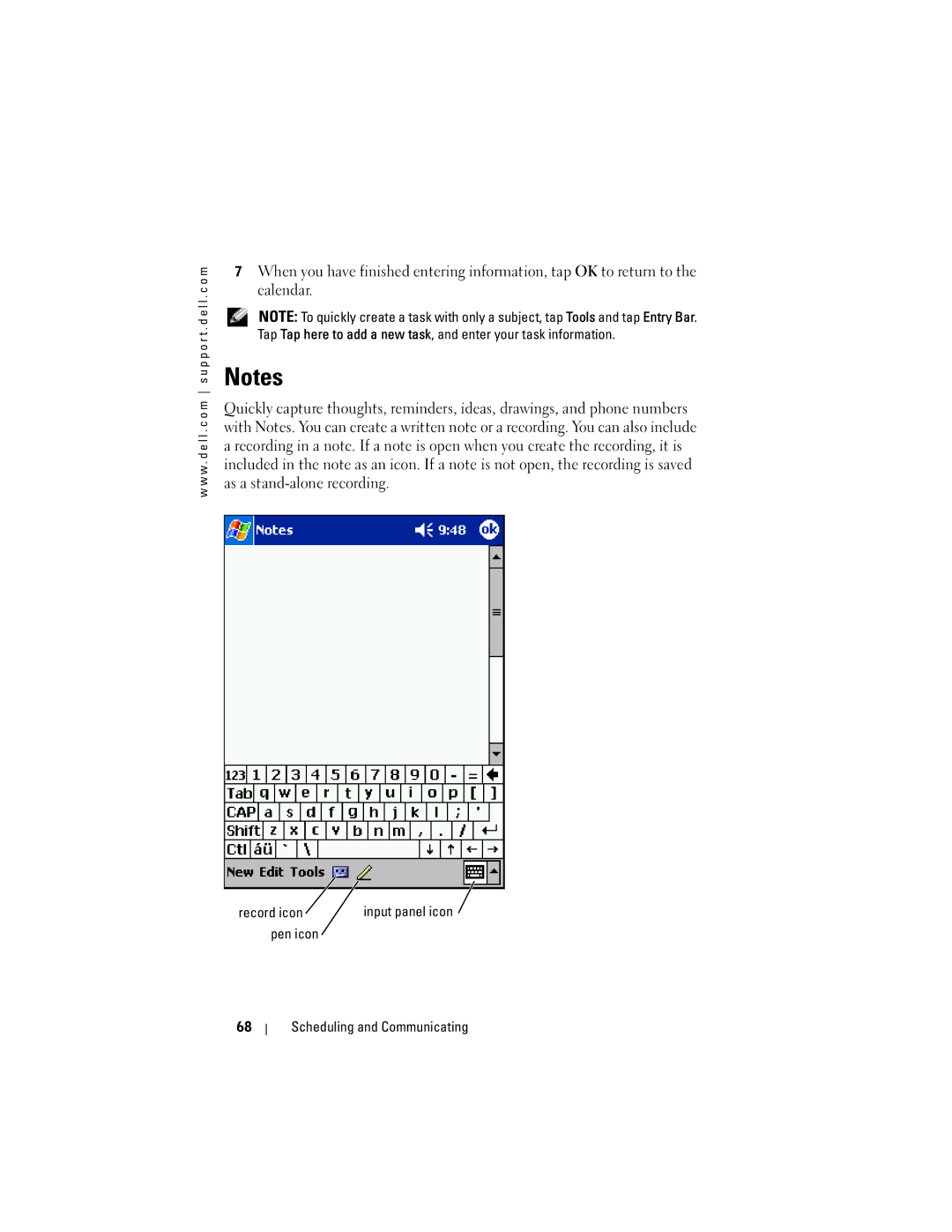 Dell HD03U, HC02U-C, HC02U-W, HC02U-B owner manual Record icon, Pen icon Scheduling and Communicating 