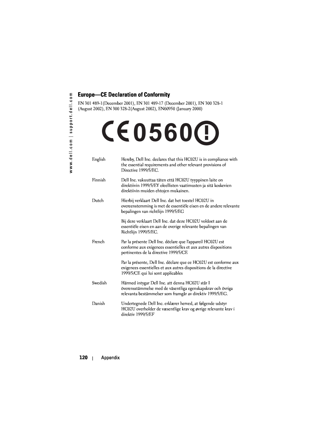 Dell HC02U-C, HC02U-W, HD03U, HC02U-B owner manual Europe-CE Declaration of Conformity 
