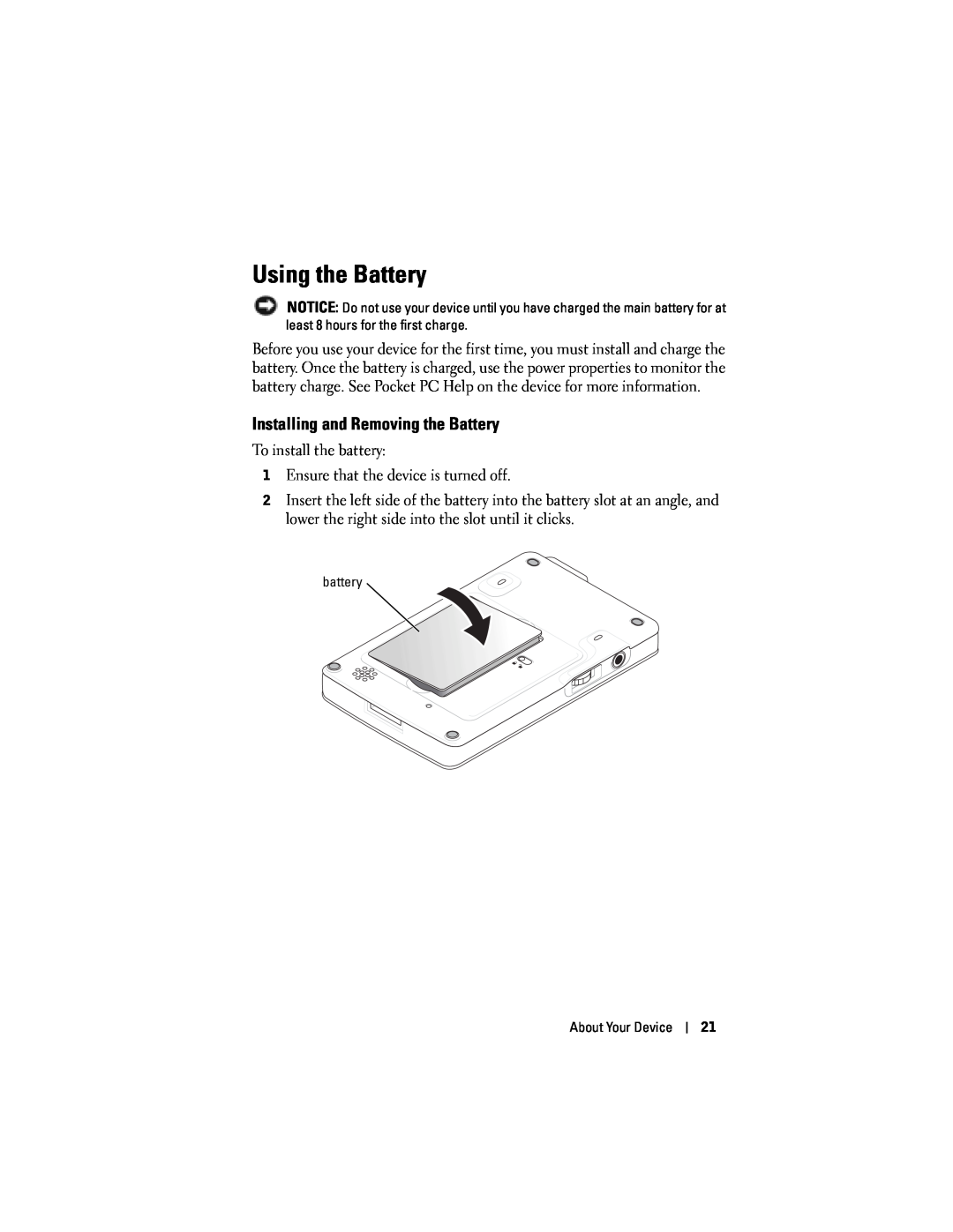 Dell HC02U-W, HC02U-C, HD03U, HC02U-B owner manual Using the Battery, Installing and Removing the Battery 