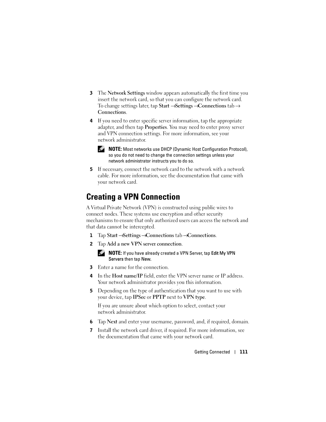 Dell HC03UL, HD04U owner manual Creating a VPN Connection 