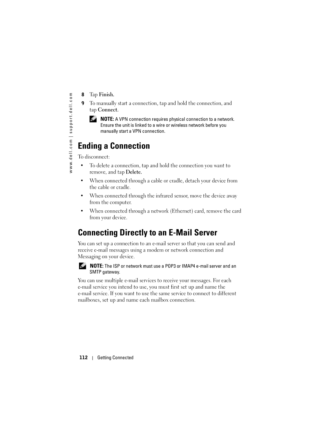 Dell HD04U, HC03UL owner manual Ending a Connection, Connecting Directly to an E-Mail Server 