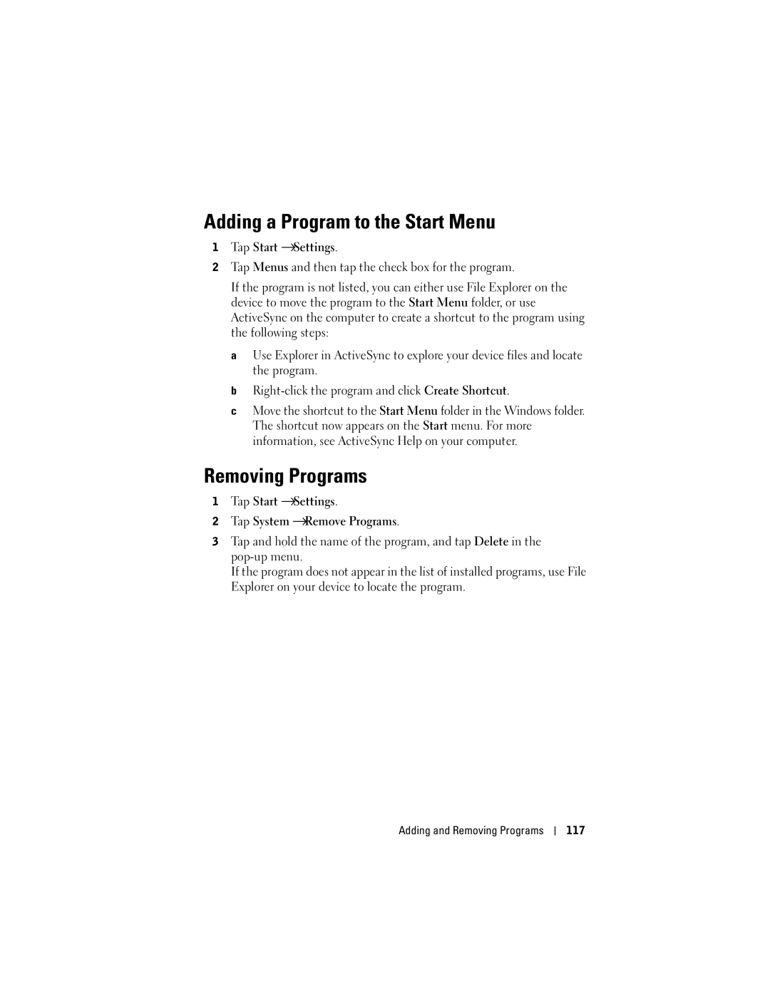 Dell HC03UL, HD04U owner manual Adding a Program to the Start Menu, Removing Programs 