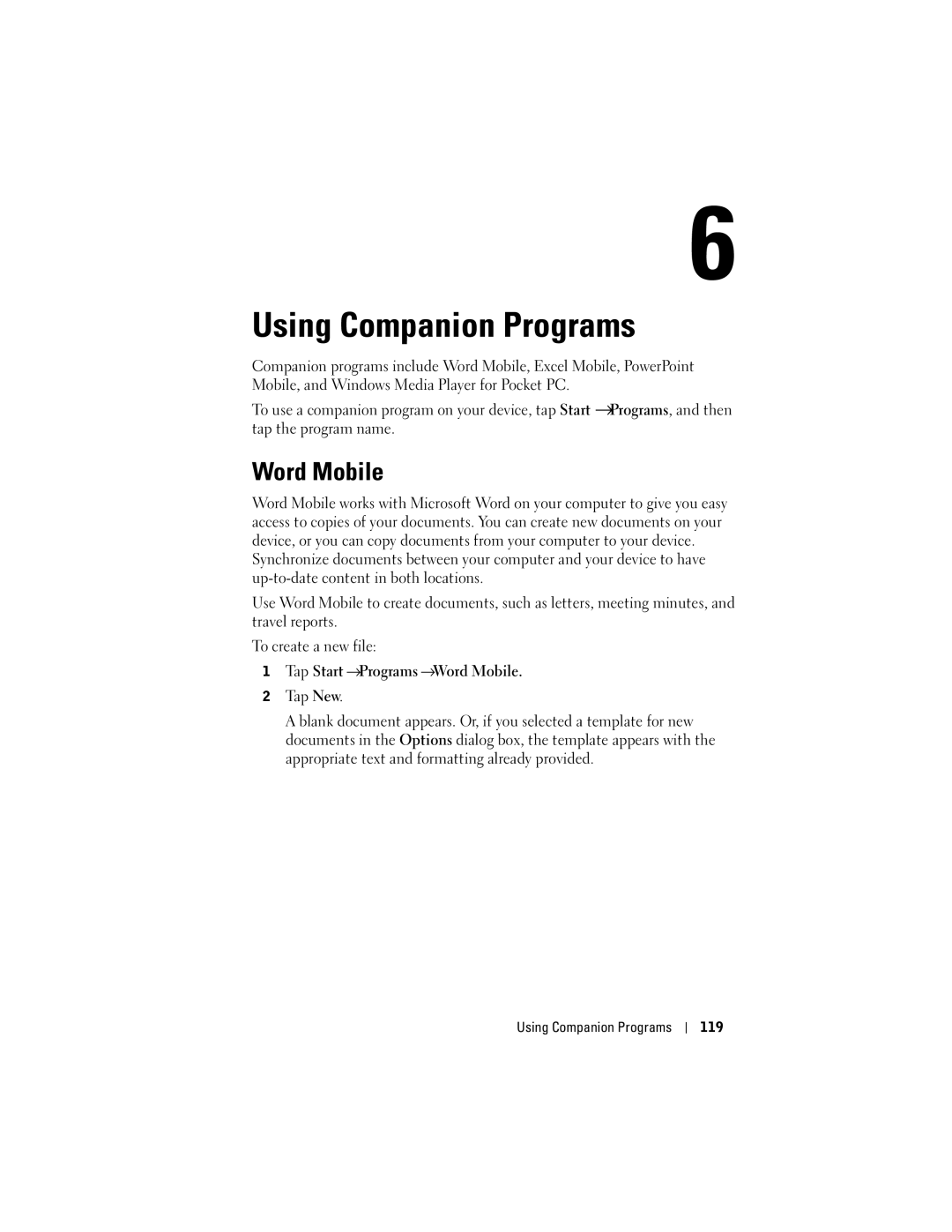 Dell HC03UL, HD04U owner manual Using Companion Programs, Word Mobile 