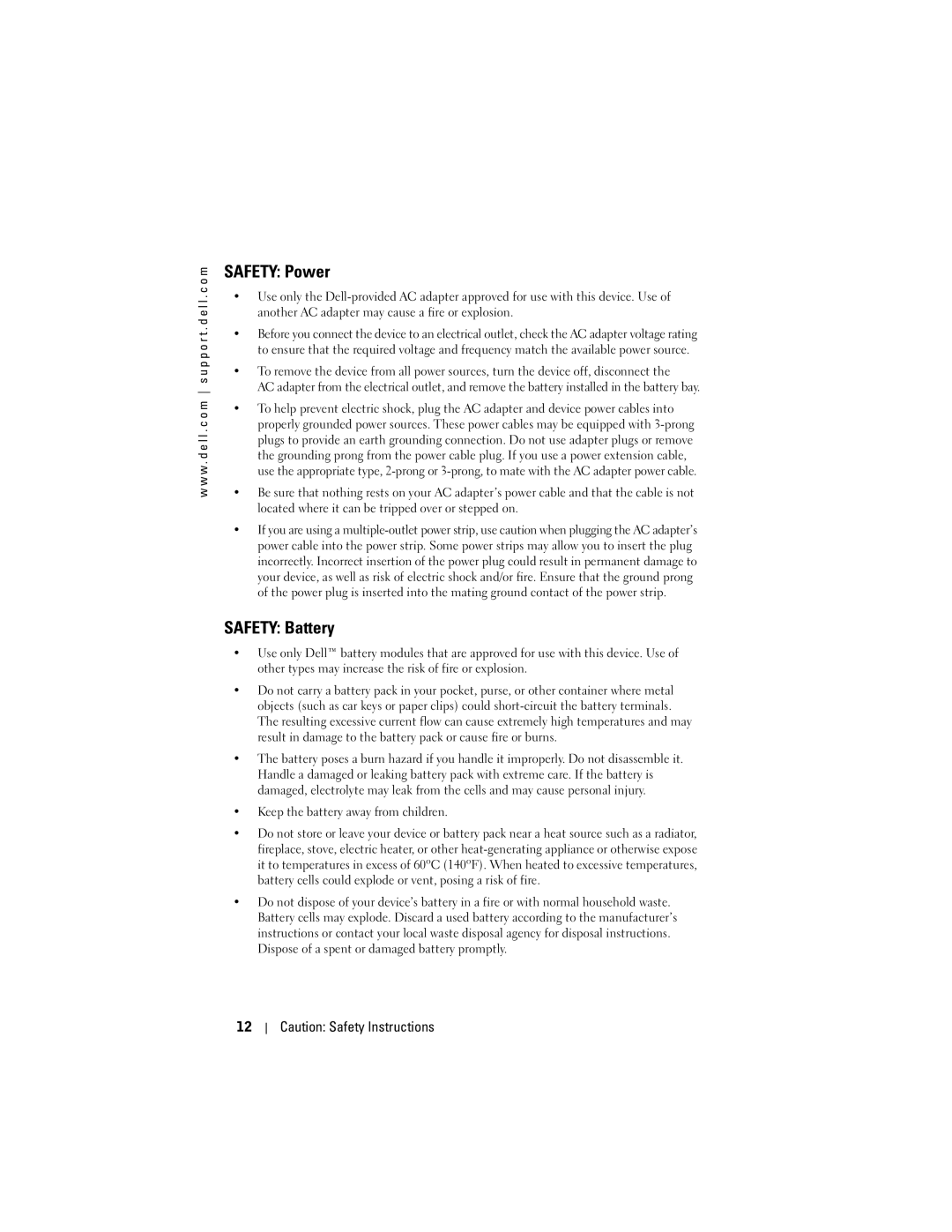 Dell HC03UL, HD04U owner manual Safety Power, Safety Battery 