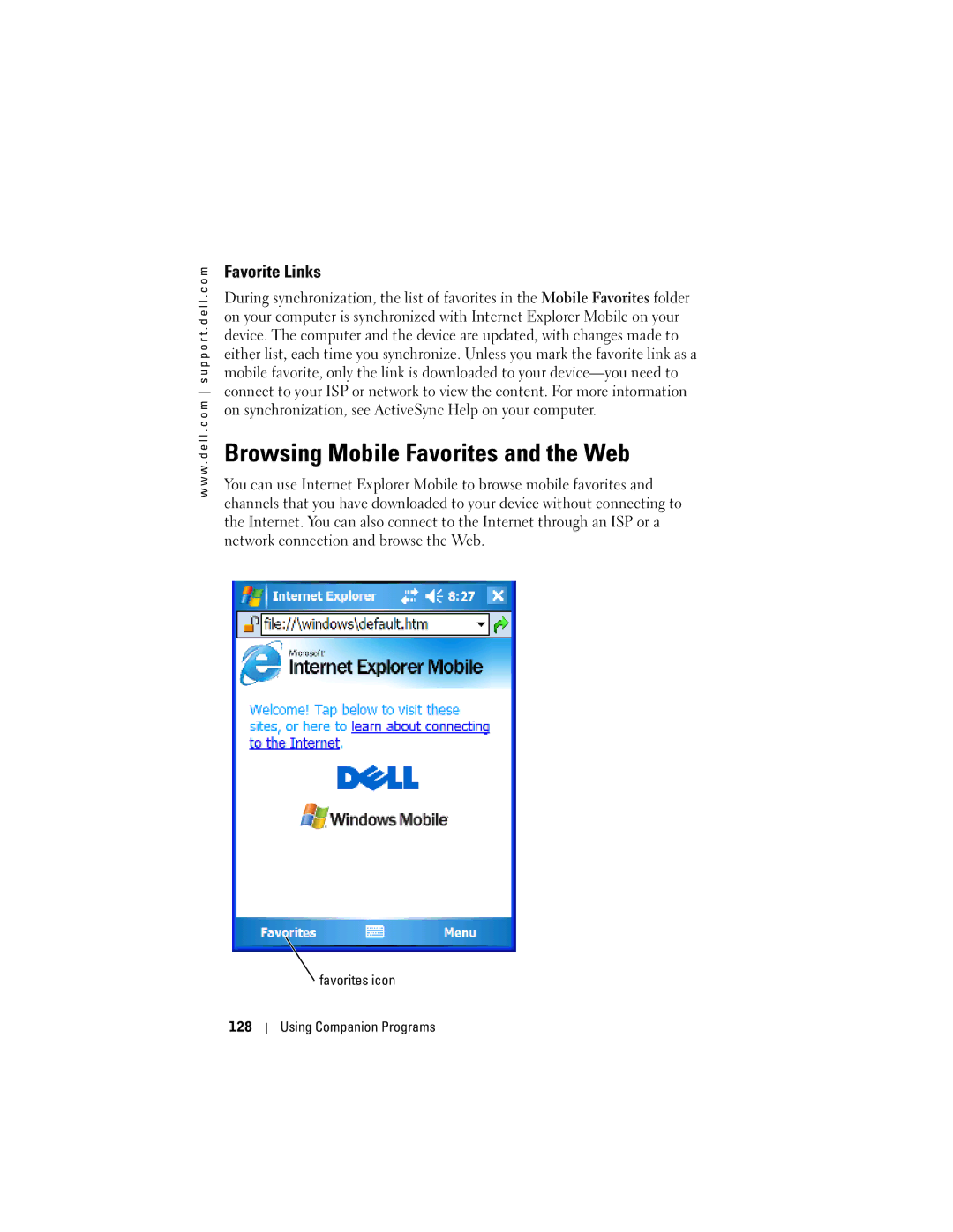 Dell HC03UL, HD04U owner manual Browsing Mobile Favorites and the Web, Favorite Links 