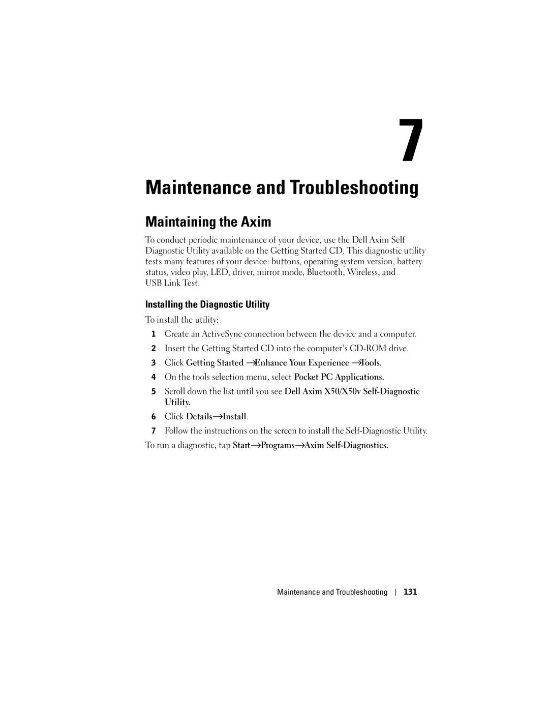 Dell HC03UL, HD04U owner manual Maintaining the Axim, Installing the Diagnostic Utility 