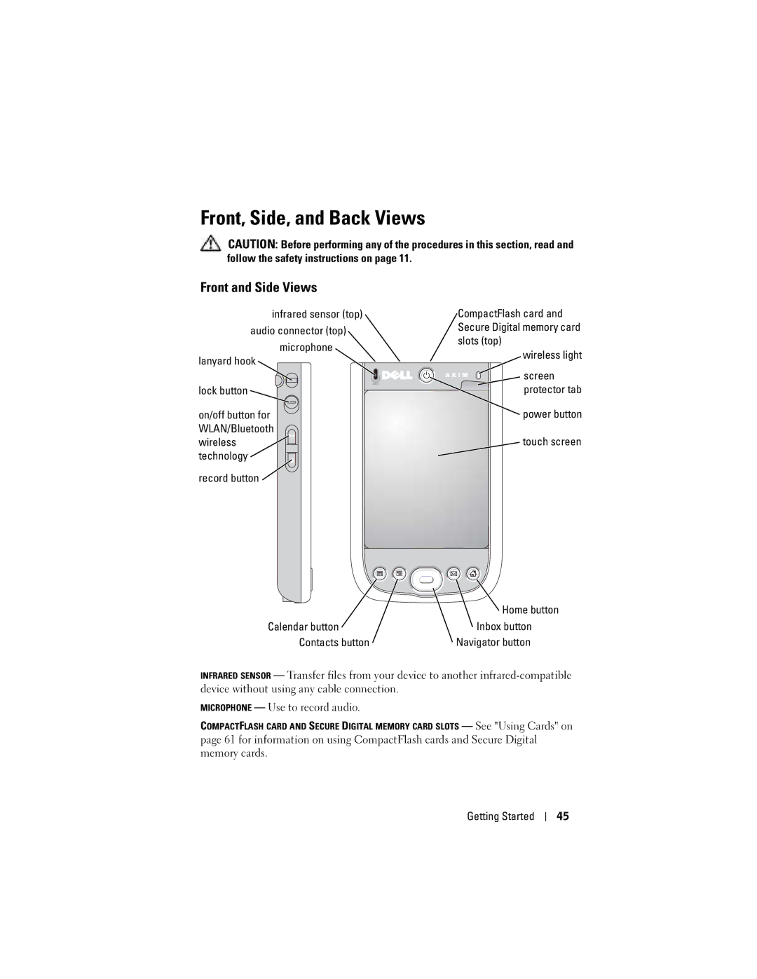 Dell HC03UL, HD04U owner manual Front, Side, and Back Views, Front and Side Views 